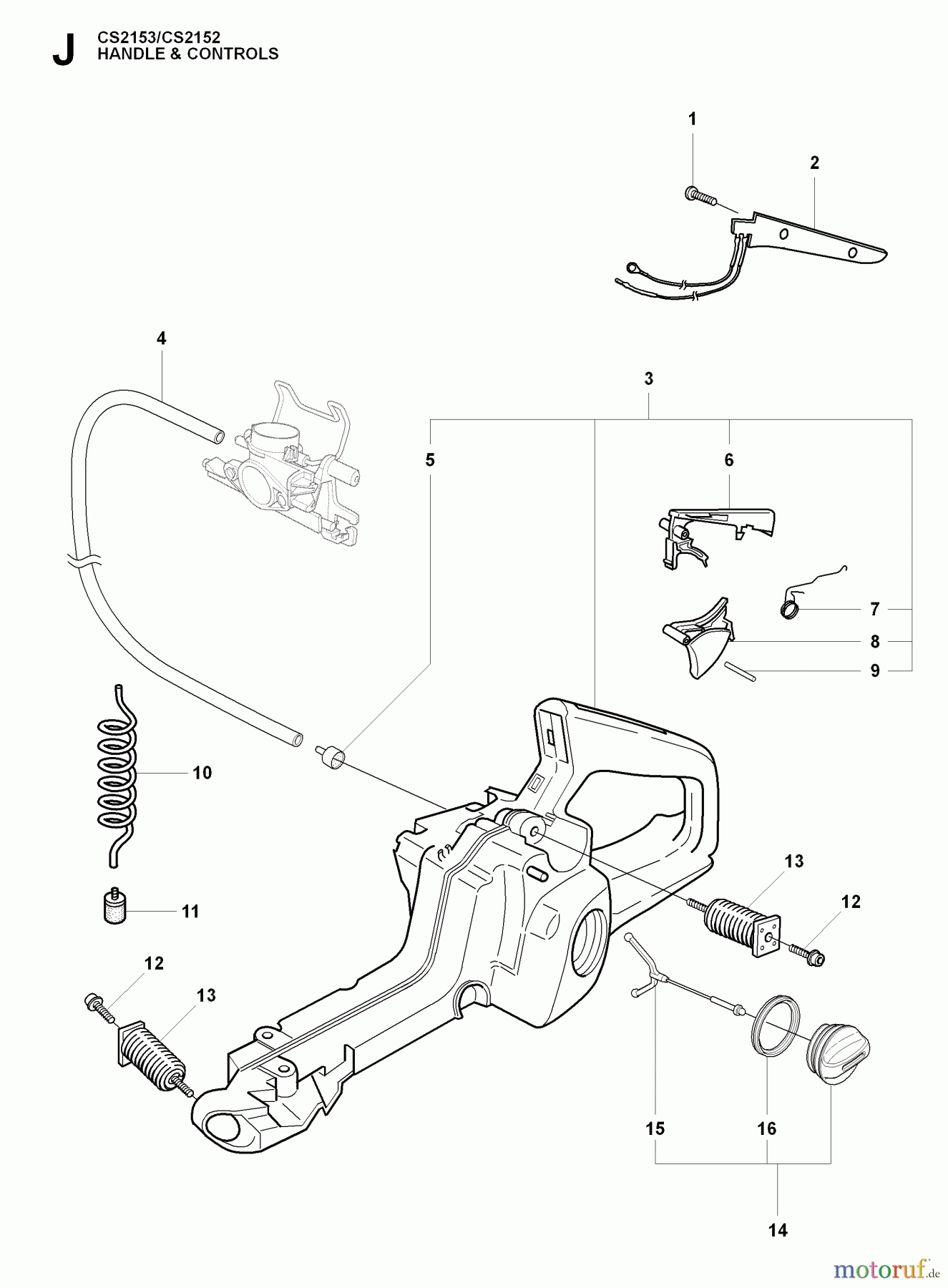 Jonsered Motorsägen CS2153 - Jonsered Chainsaw (2009-02) HANDLE CONTROLS