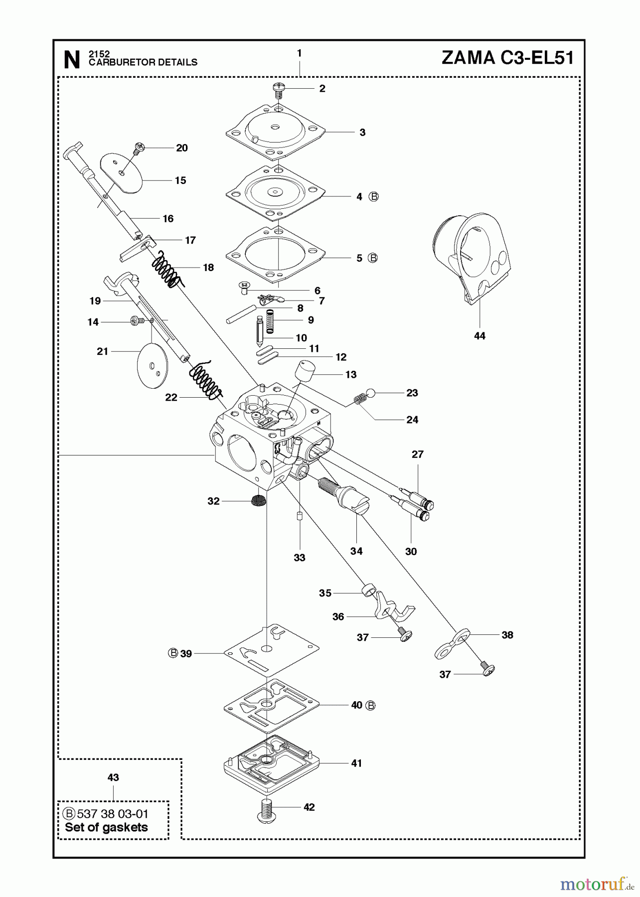  Jonsered Motorsägen CS2152 - Jonsered Chainsaw (2011-05) CARBURETOR DETAILS