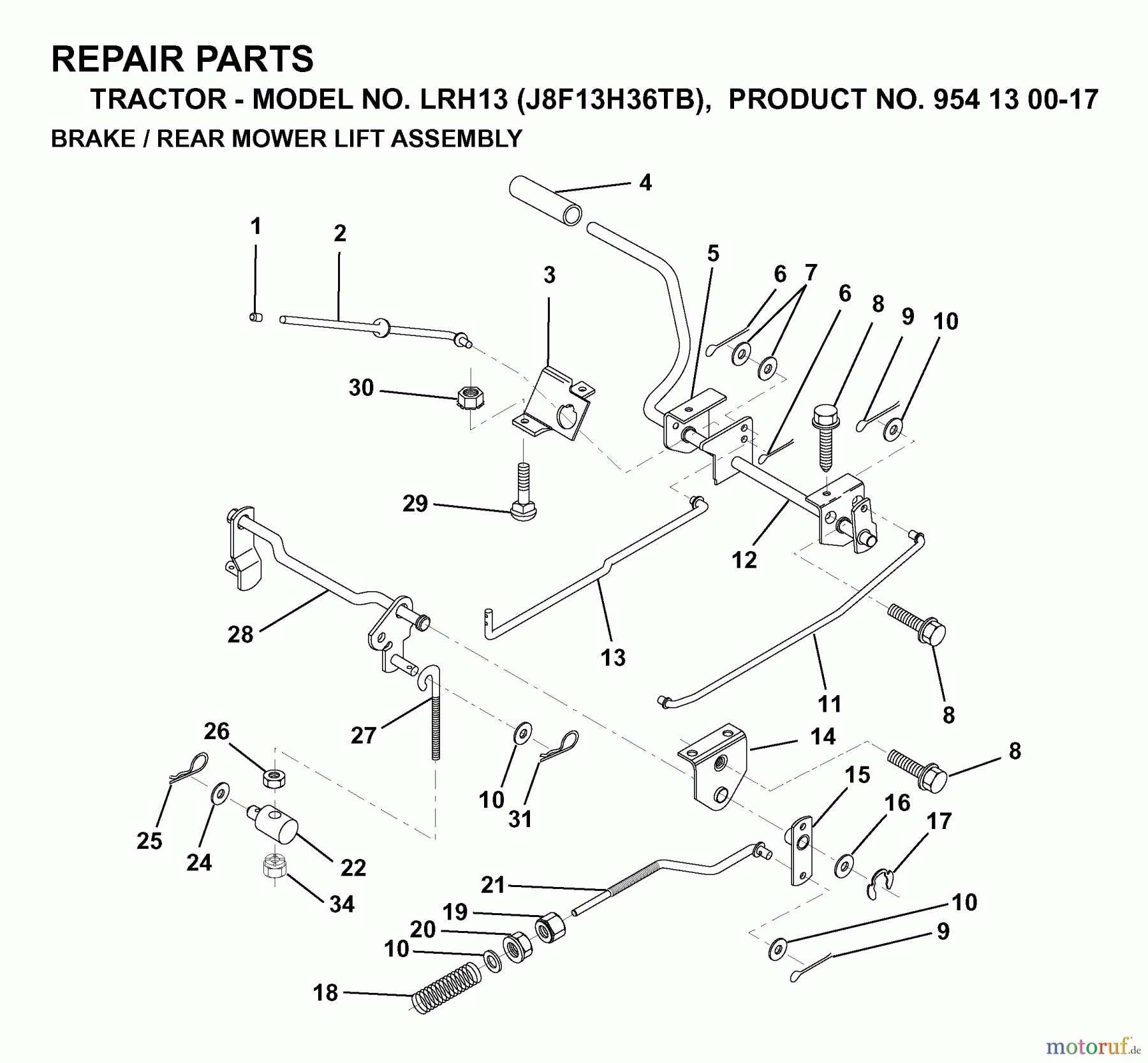  Jonsered Rasen  und Garten Traktoren LRH13 (J8F13H36TB, 954130017) - Jonsered Lawn & Garden Tractor (1998-12) BRAKE / REAR MOWER LIFT
