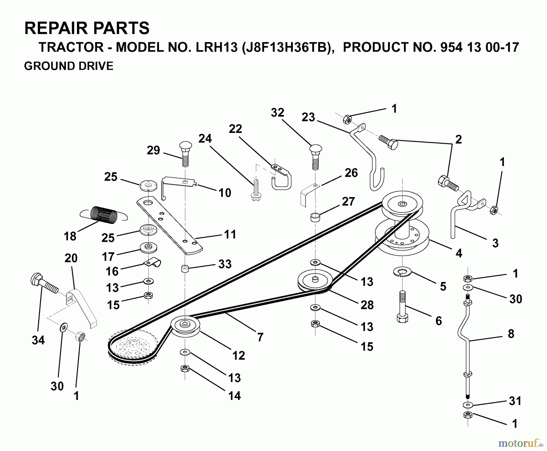 Jonsered Rasen und Garten Traktoren LRH13 (J8F13H36TB, 954130017) - Jonsered Lawn & Garden Tractor (1998-12) DRIVE