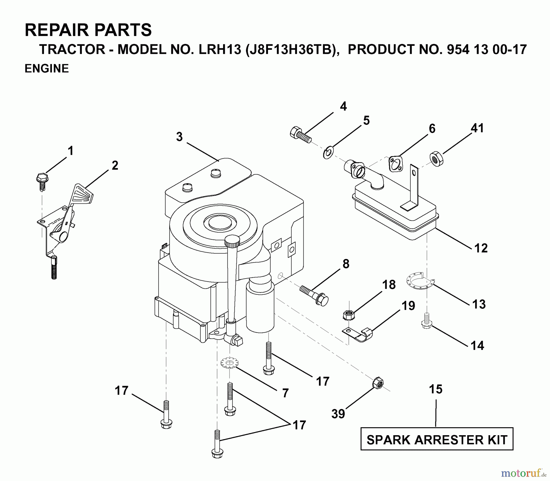 Jonsered Rasen und Garten Traktoren LRH13 (J8F13H36TB, 954130017) - Jonsered Lawn & Garden Tractor (1998-12) ENGINE