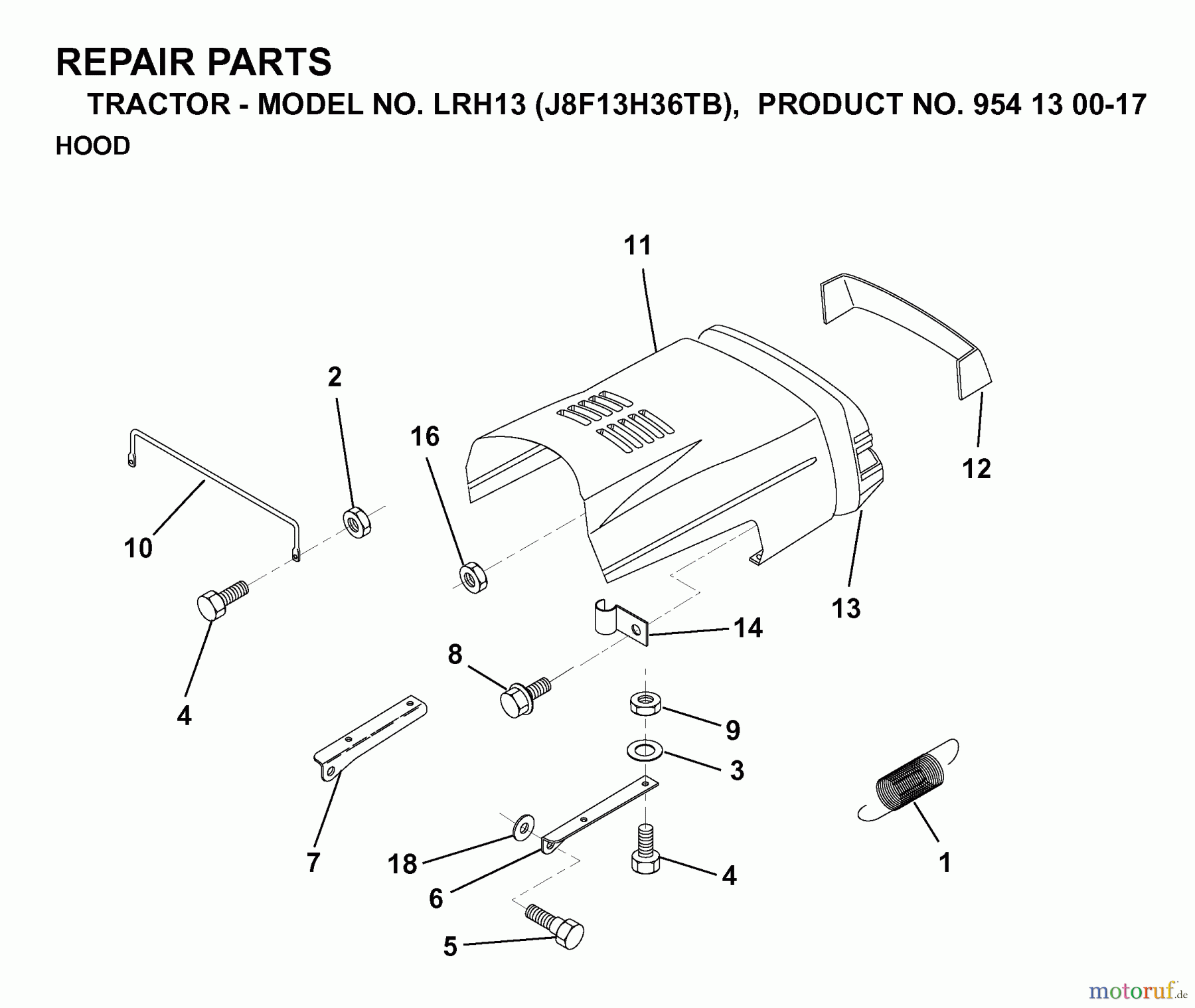 Jonsered Rasen und Garten Traktoren LRH13 (J8F13H36TB, 954130017) - Jonsered Lawn & Garden Tractor (1998-12) HOOD