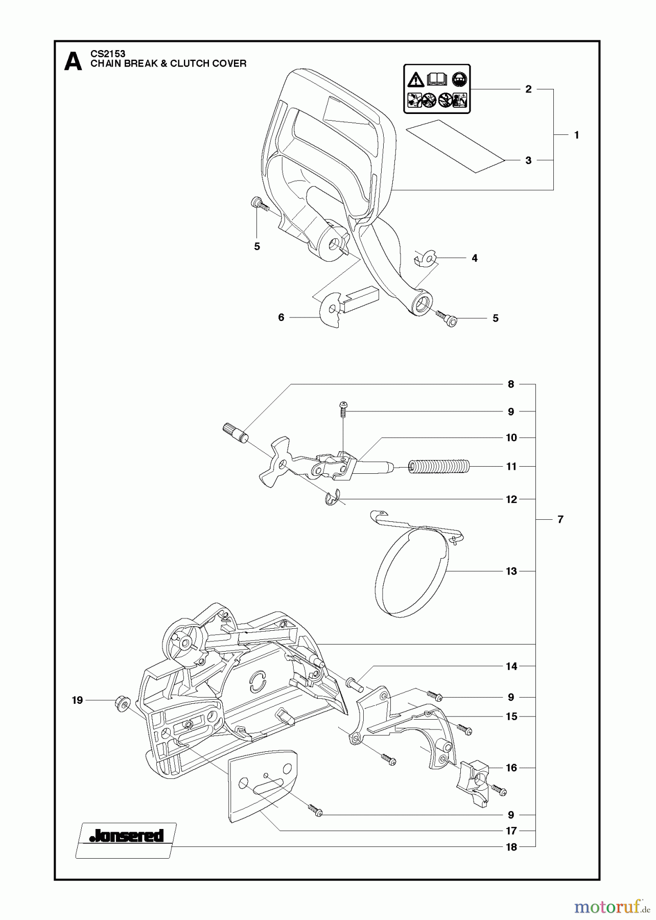 Jonsered Motorsägen CS2153 - Jonsered Chainsaw (2011-05) CHAIN BRAKE CLUTCH COVER