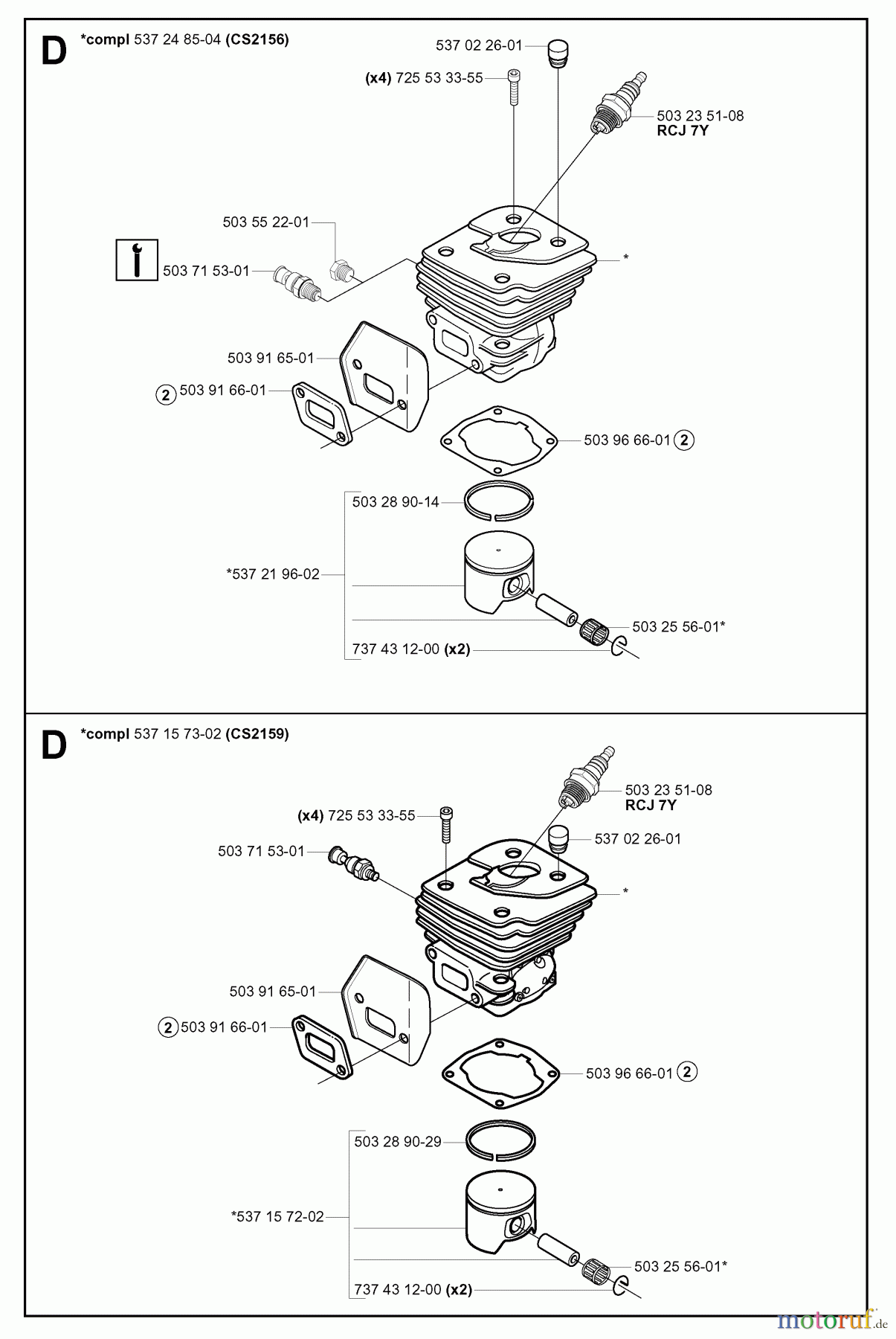 Jonsered Motorsägen CS2159 - Jonsered Chainsaw (2006-02) CYLINDER PISTON #1