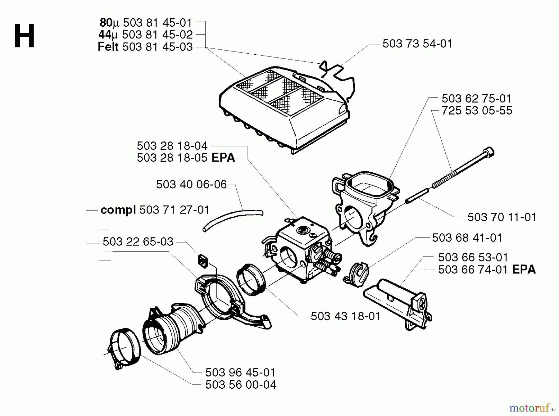  Jonsered Motorsägen CS2163 EPA - Jonsered Chainsaw (2003-05) CARBURETOR AIR FILTER