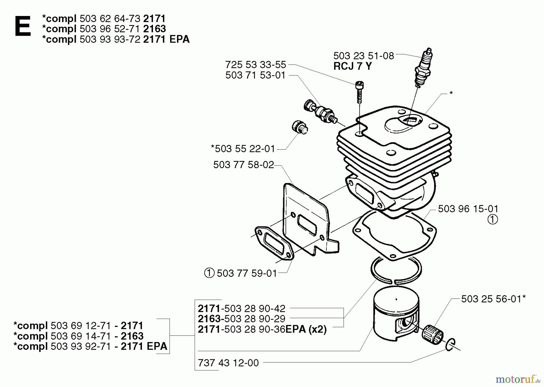 Jonsered Motorsägen CS2171 EPA - Jonsered Chainsaw (2003-05) CYLINDER PISTON