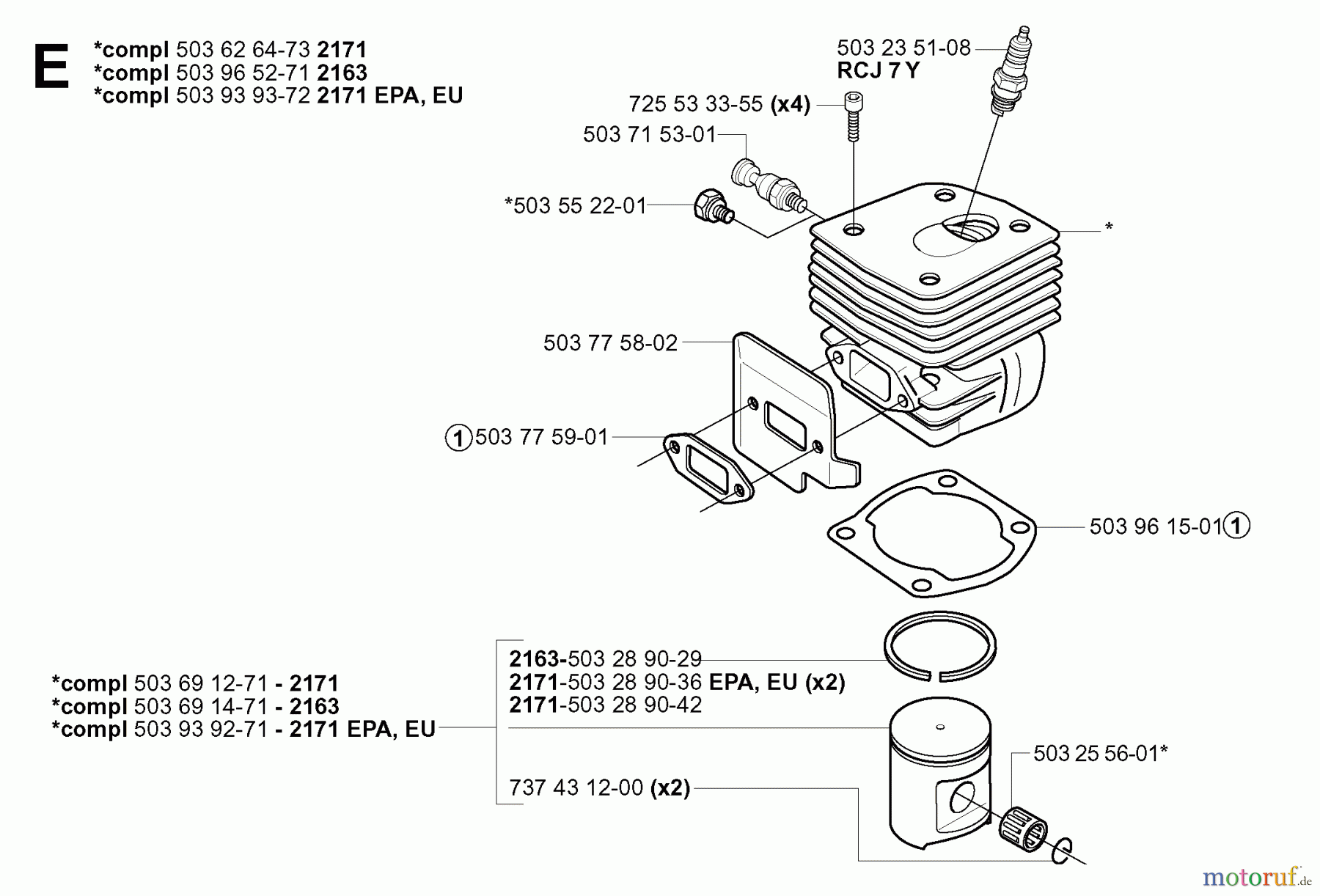 Jonsered Motorsägen CS2171 EPA - Jonsered Chainsaw (2005-05) CYLINDER PISTON