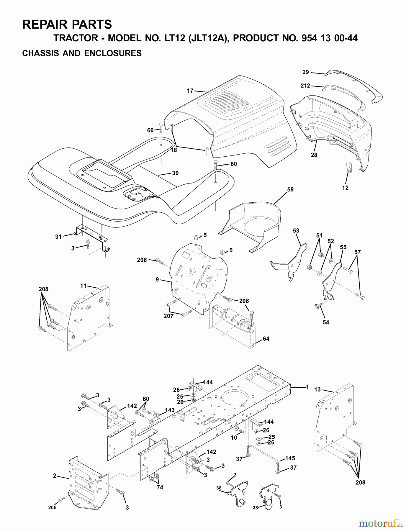 Jonsered Rasen und Garten Traktoren LT12 (JLT12A, 954130044) - Jonsered Lawn & Garden Tractor (2001-01) CHASSIS ENCLOSURES