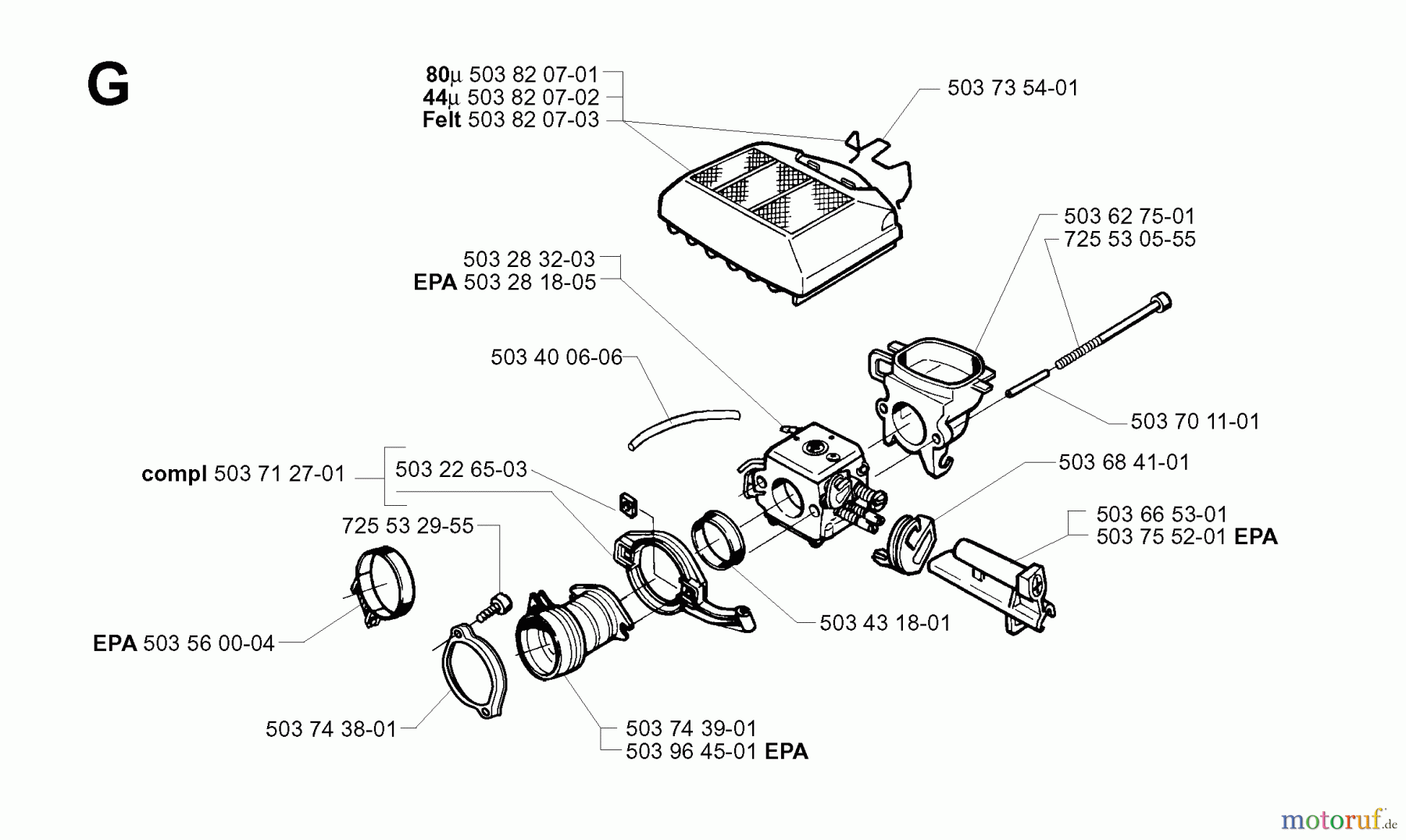  Jonsered Motorsägen CS2165 - Jonsered Chainsaw (2003-06) CARBURETOR AIR FILTER