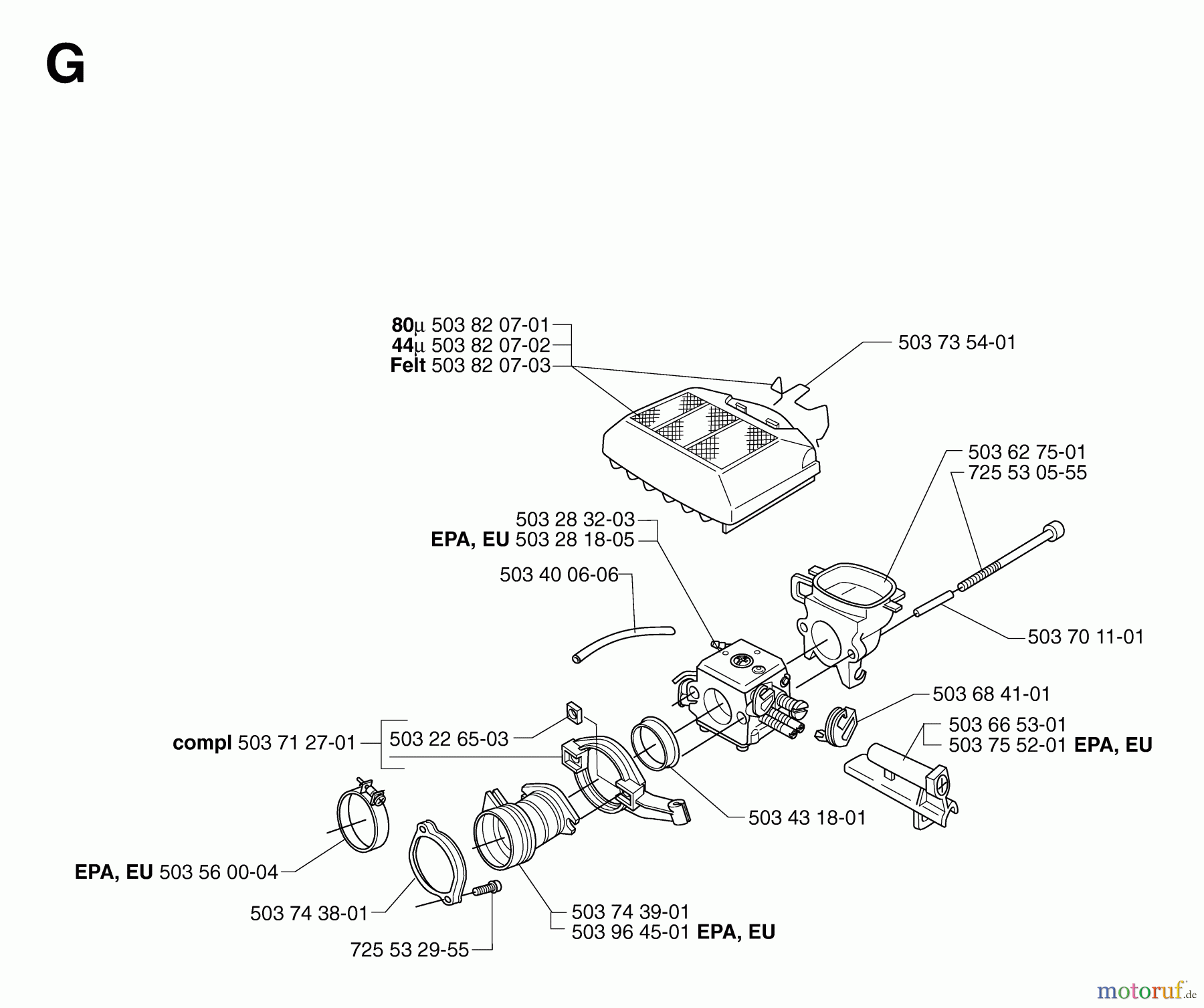 Jonsered Motorsägen CS2165 - Jonsered Chainsaw (2007-03) CARBURETOR AIR FILTER #1