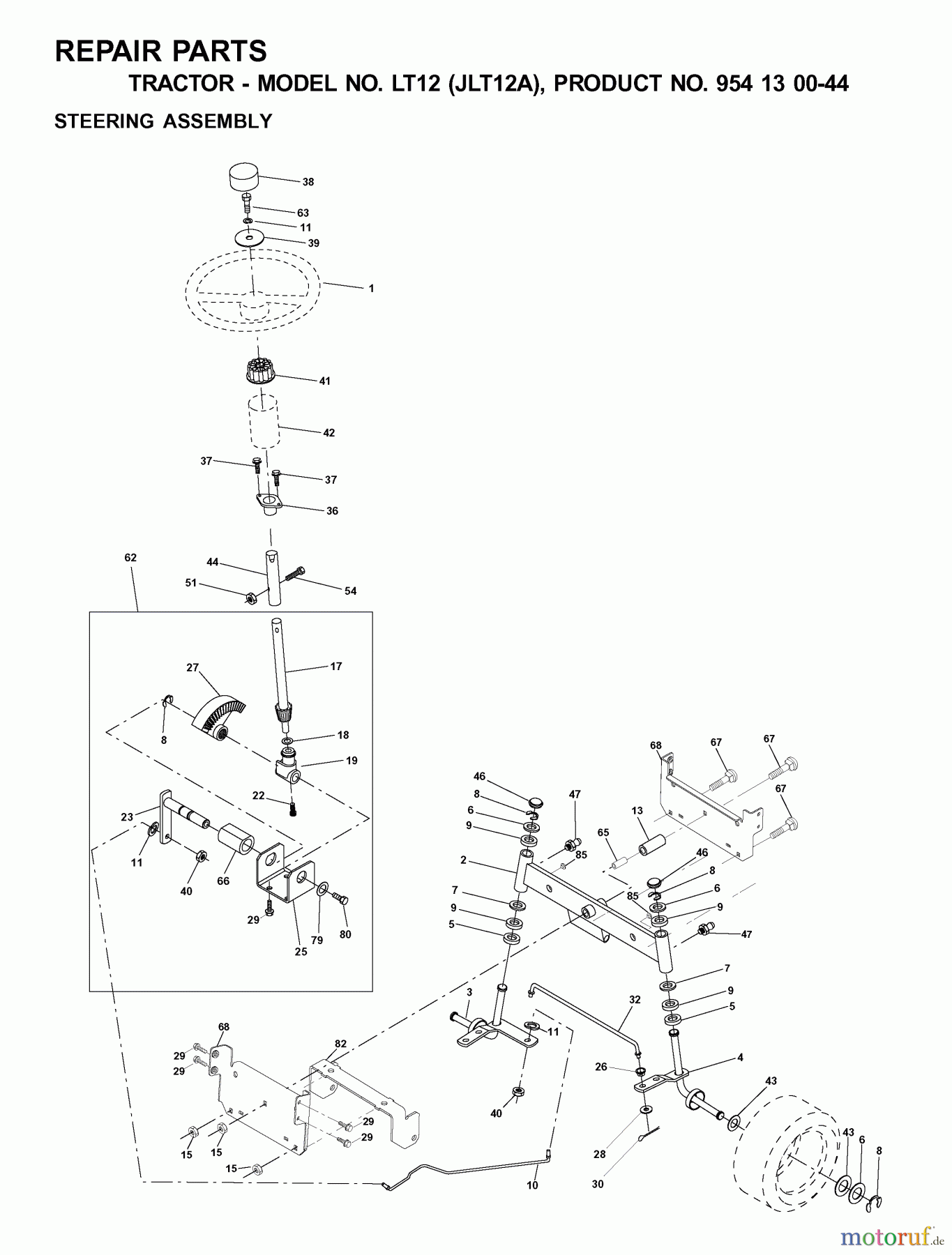  Jonsered Rasen  und Garten Traktoren LT12 (JLT12A, 954130044) - Jonsered Lawn & Garden Tractor (2001-01) STEERING