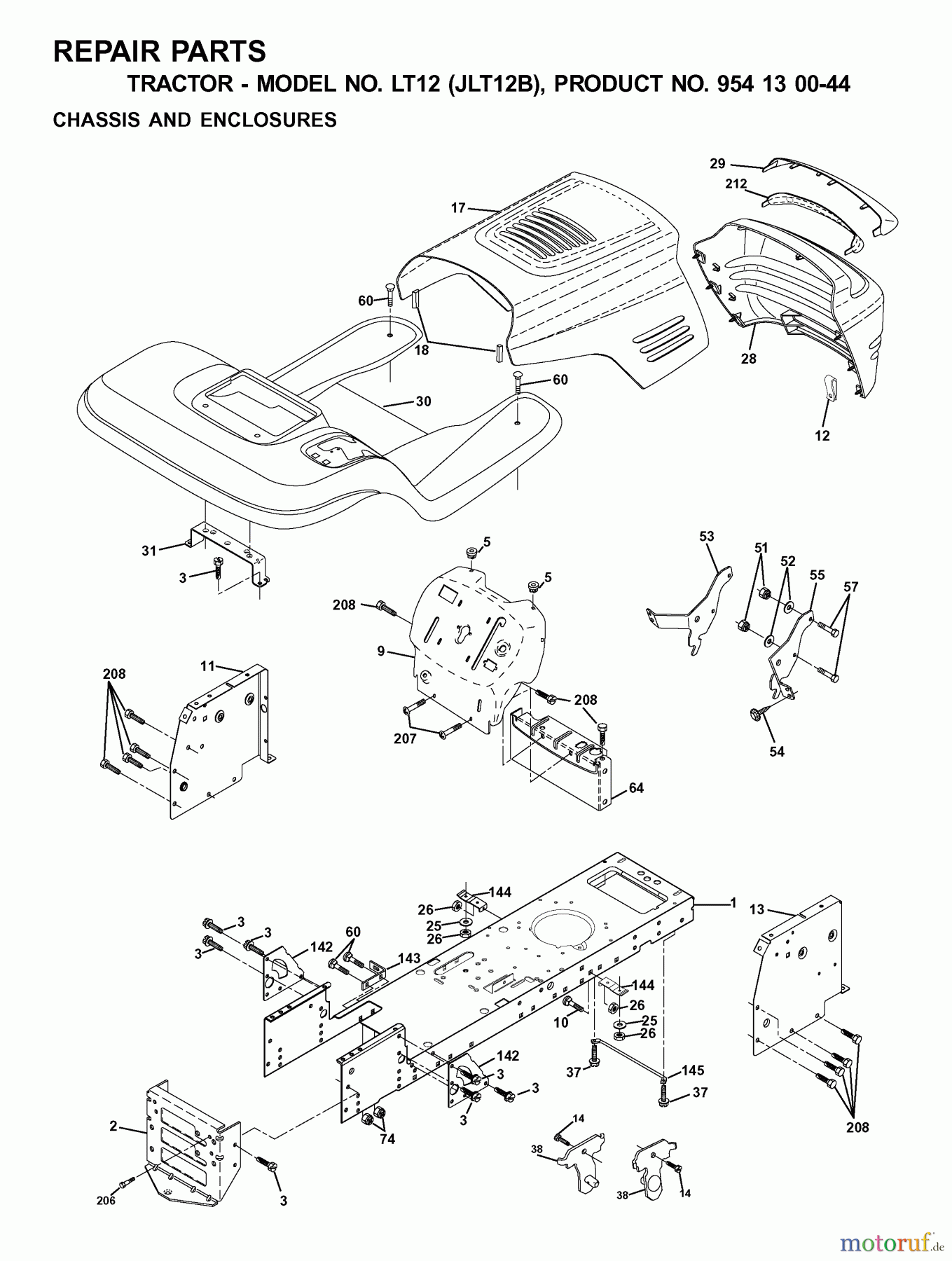 Jonsered Rasen  und Garten Traktoren LT12 (JLT12B, 954130044) - Jonsered Lawn & Garden Tractor (2001-02) CHASSIS ENCLOSURES