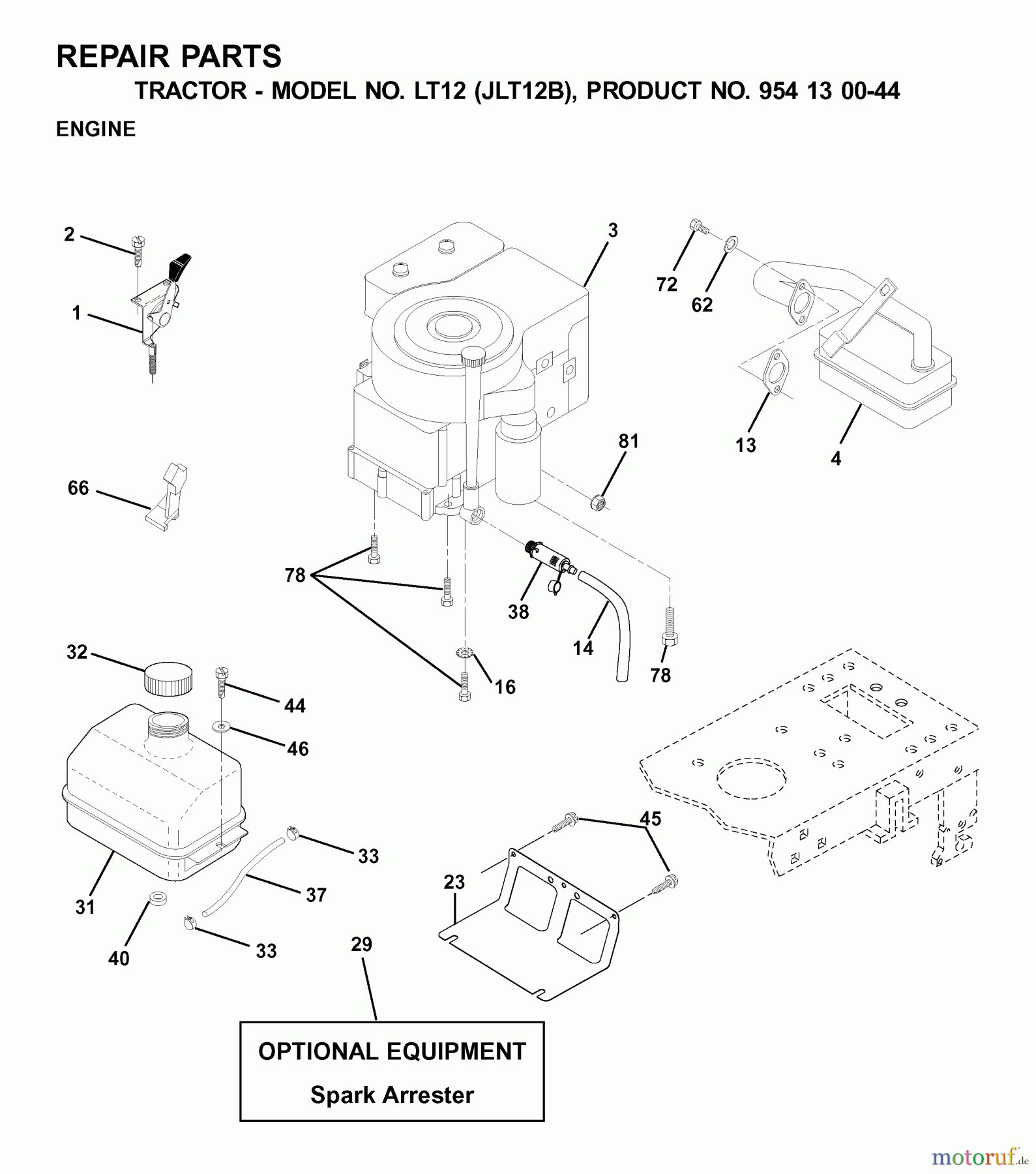 Jonsered Rasen  und Garten Traktoren LT12 (JLT12B, 954130044) - Jonsered Lawn & Garden Tractor (2001-02) ENGINE