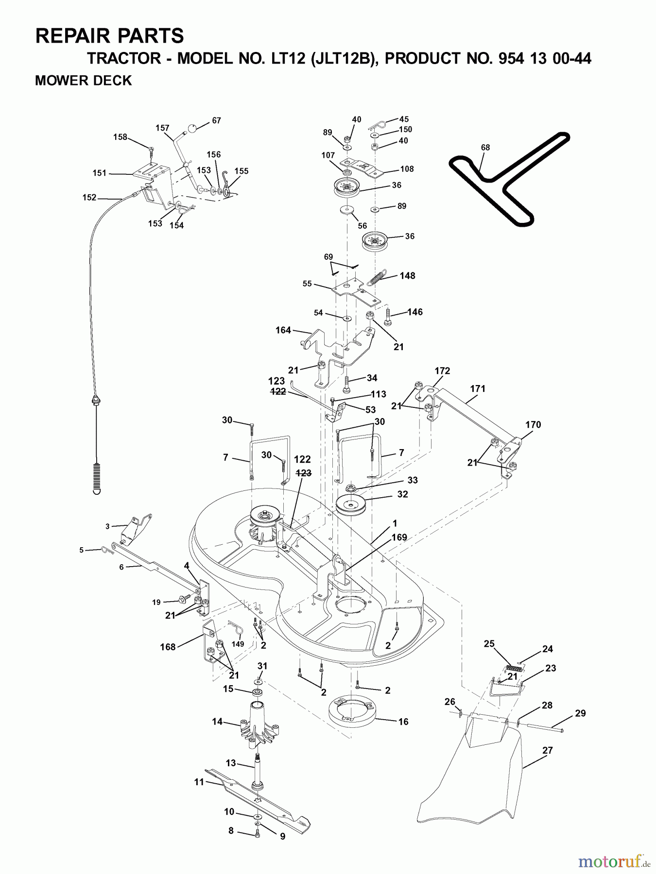 Jonsered Rasen  und Garten Traktoren LT12 (JLT12B, 954130044) - Jonsered Lawn & Garden Tractor (2001-02) MOWER DECK / CUTTING DECK