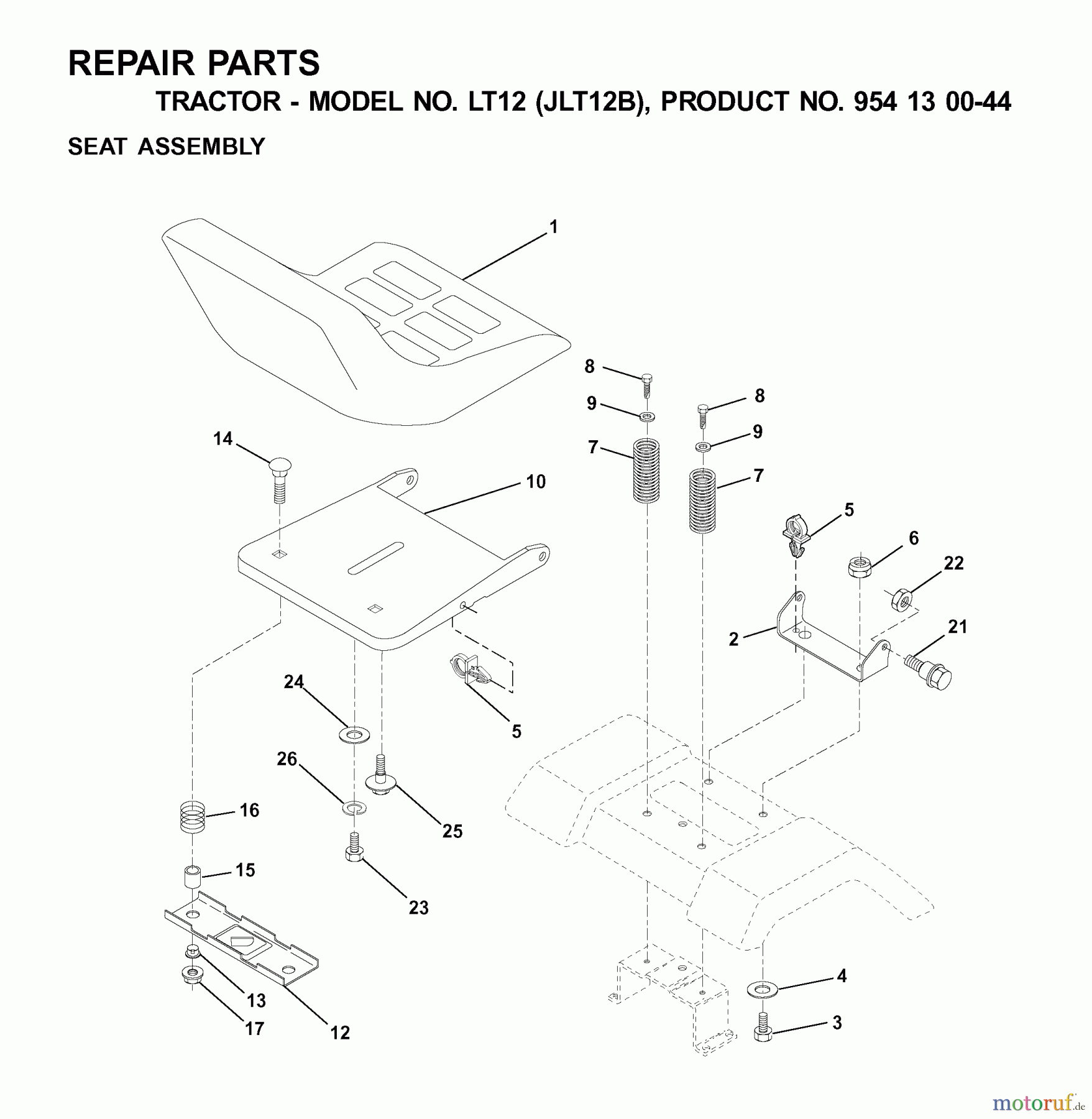 Jonsered Rasen  und Garten Traktoren LT12 (JLT12B, 954130044) - Jonsered Lawn & Garden Tractor (2001-02) SEAT