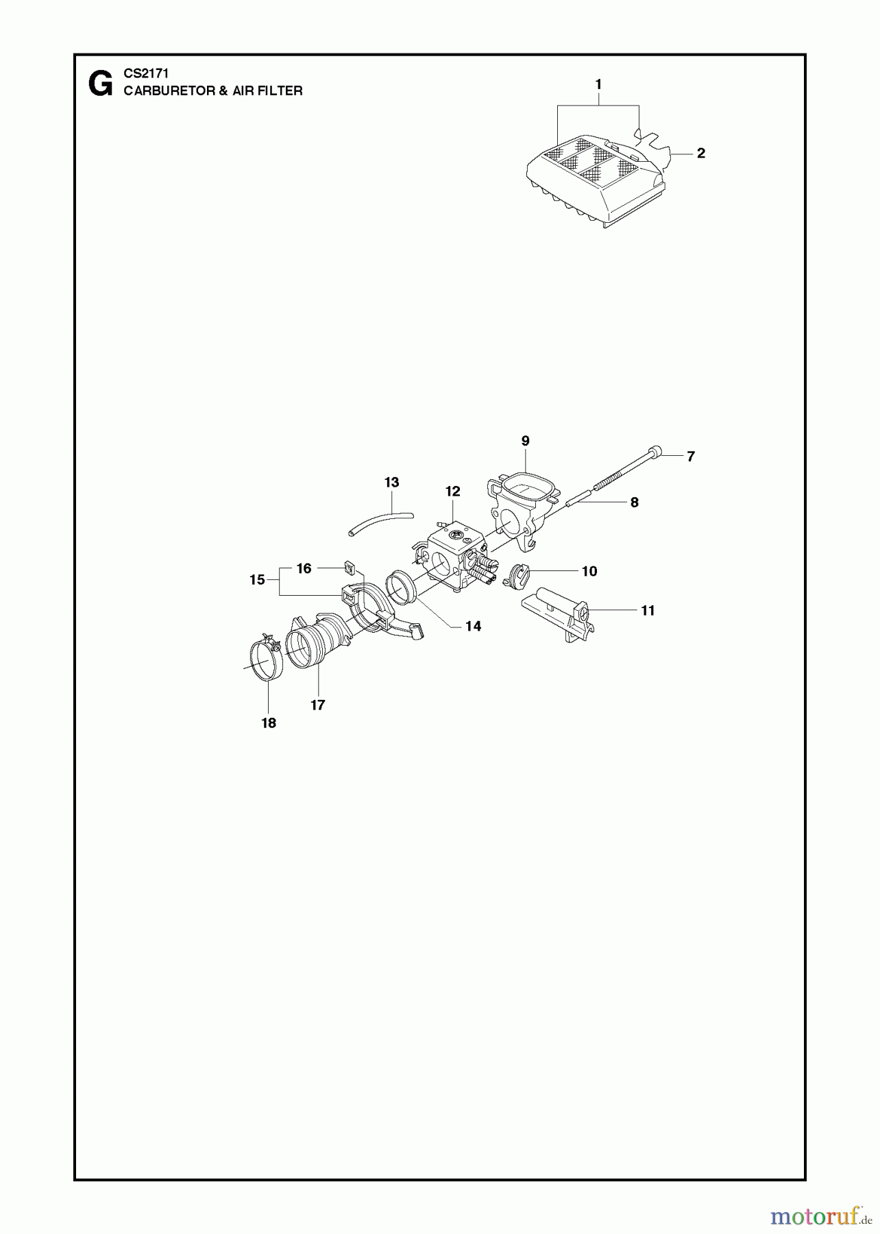 Jonsered Motorsägen CS2171 - Jonsered Chainsaw (2011-05) CARBURETOR AIR FILTER
