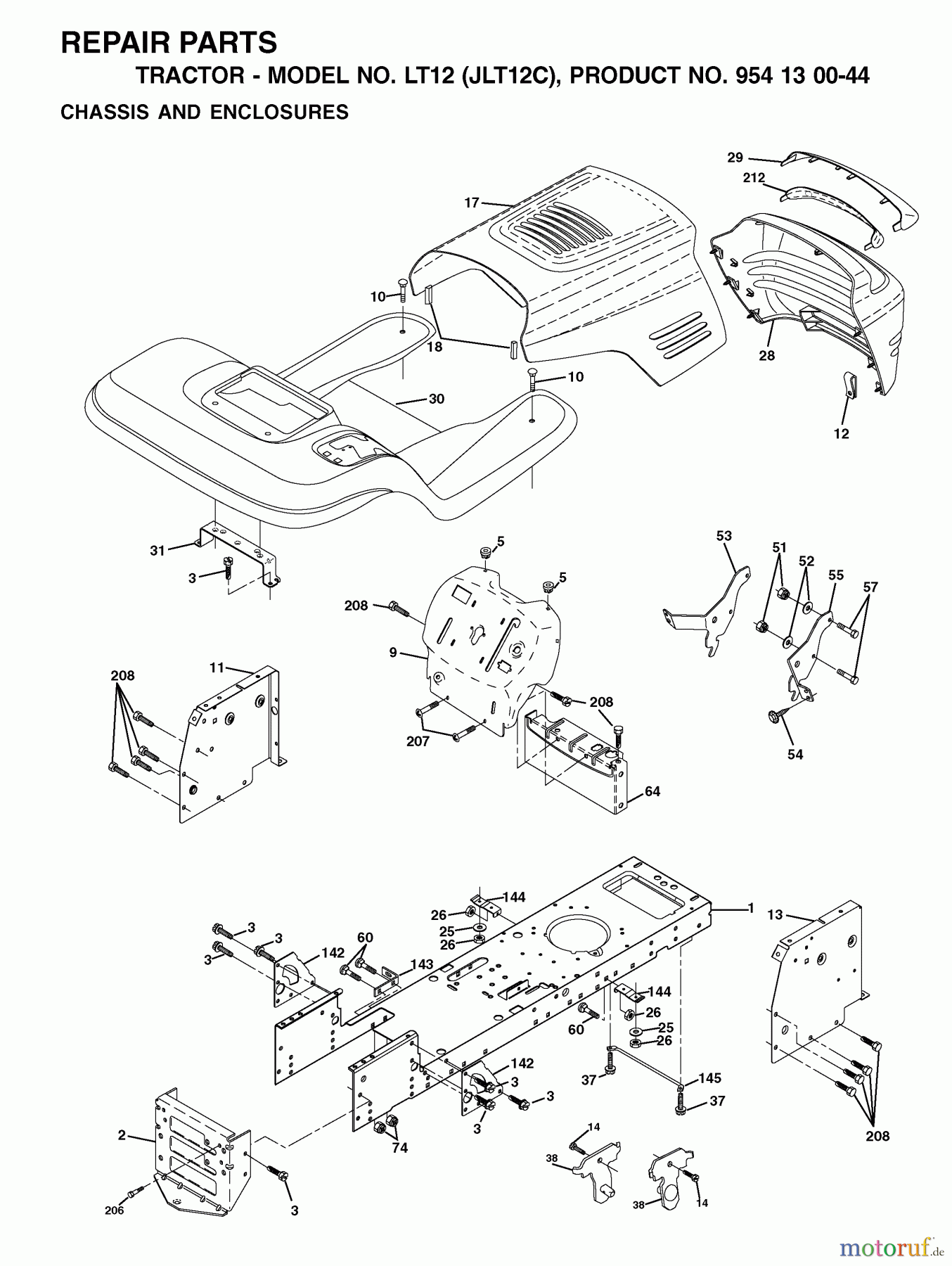 Jonsered Rasen  und Garten Traktoren LT12 (JLT12C, 954130044) - Jonsered Lawn & Garden Tractor (2001-09) CHASSIS ENCLOSURES