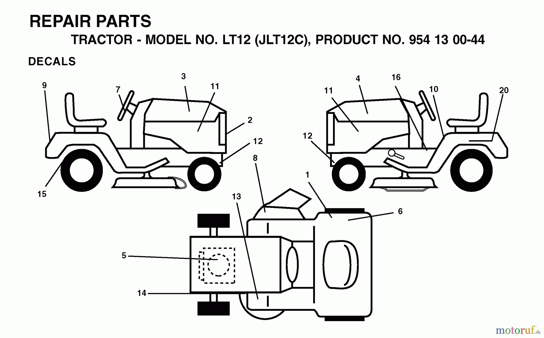 Jonsered Rasen und Garten Traktoren LT12 (JLT12C, 954130044) - Jonsered Lawn & Garden Tractor (2001-09) DECALS