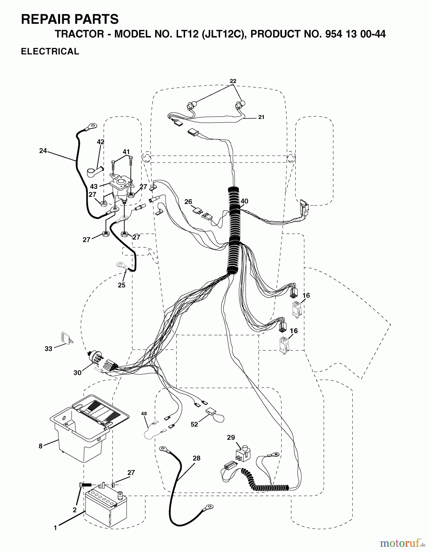  Jonsered Rasen  und Garten Traktoren LT12 (JLT12C, 954130044) - Jonsered Lawn & Garden Tractor (2001-09) ELECTRICAL