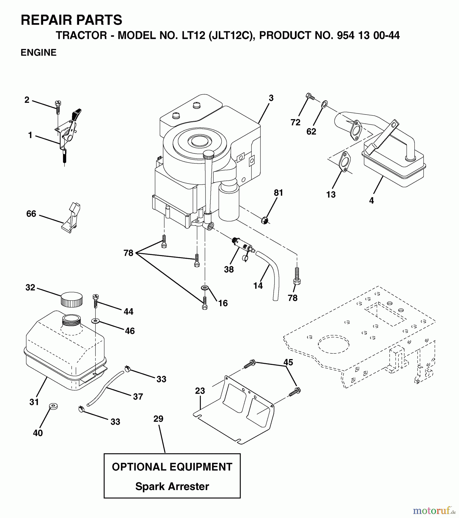  Jonsered Rasen  und Garten Traktoren LT12 (JLT12C, 954130044) - Jonsered Lawn & Garden Tractor (2001-09) ENGINE