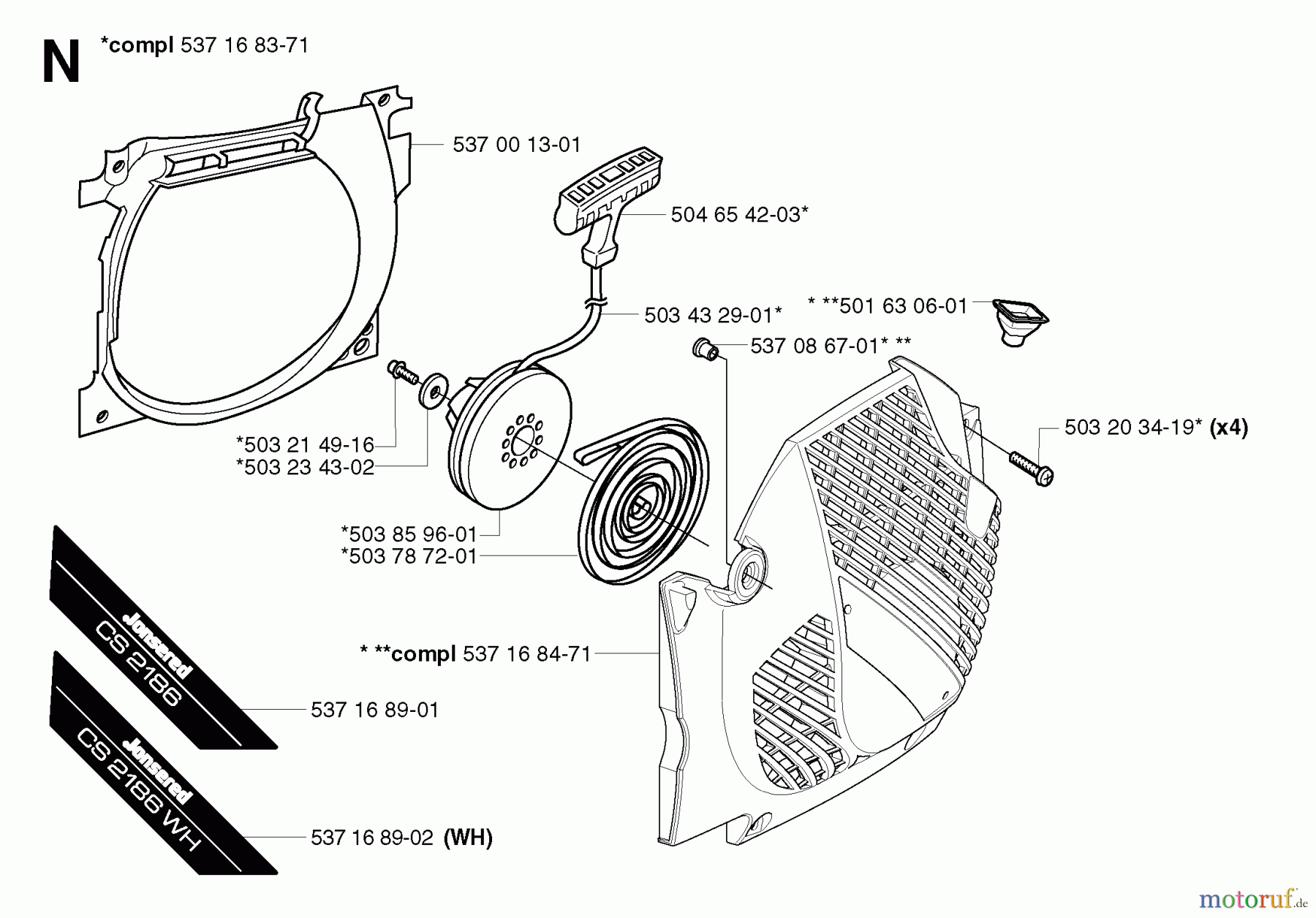  Jonsered Motorsägen CS2186 - Jonsered Chainsaw (2002-08) STARTER