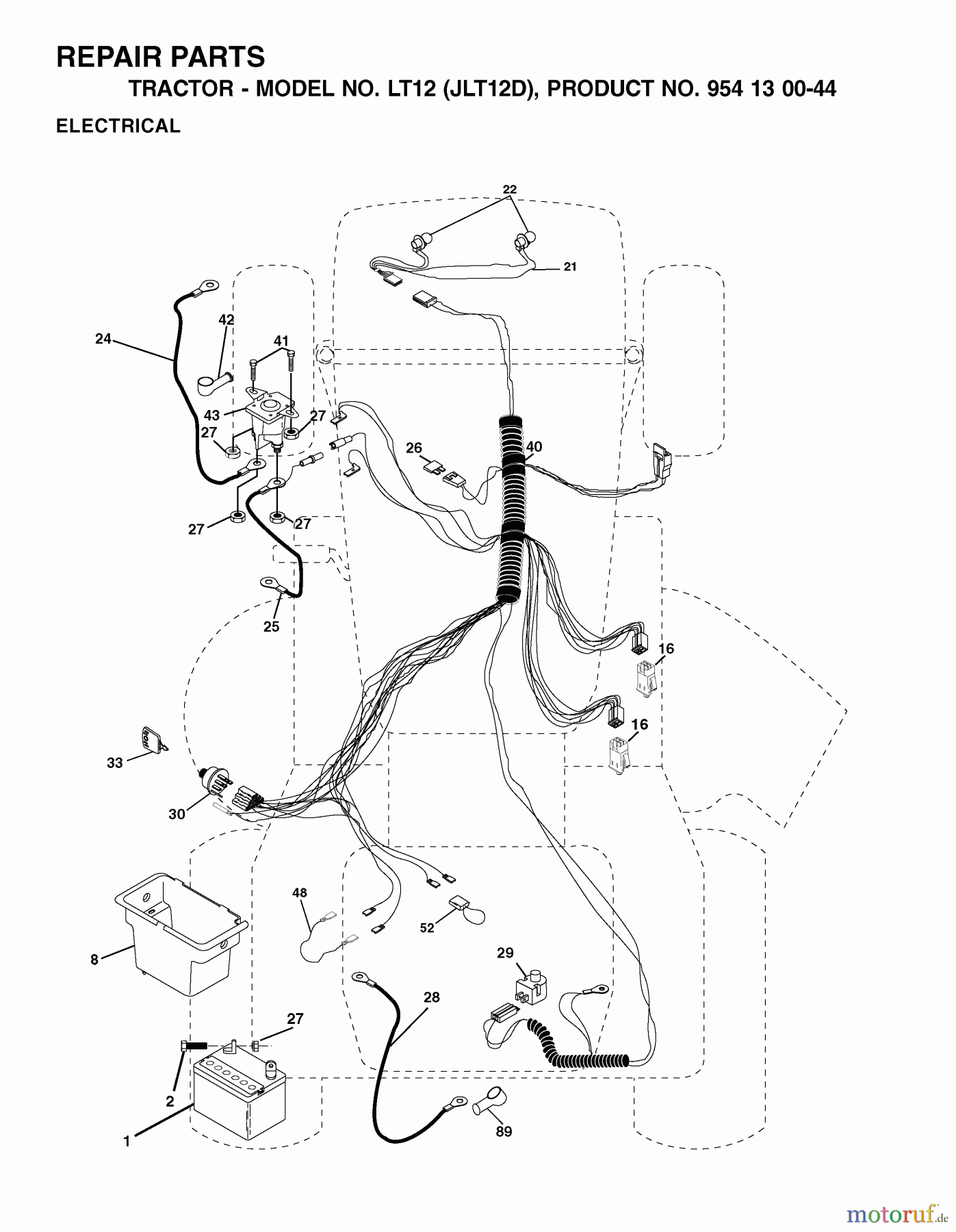 Jonsered Rasen und Garten Traktoren LT12 (JLT12D, 954130044) - Jonsered Lawn & Garden Tractor (2002-02) ELECTRICAL