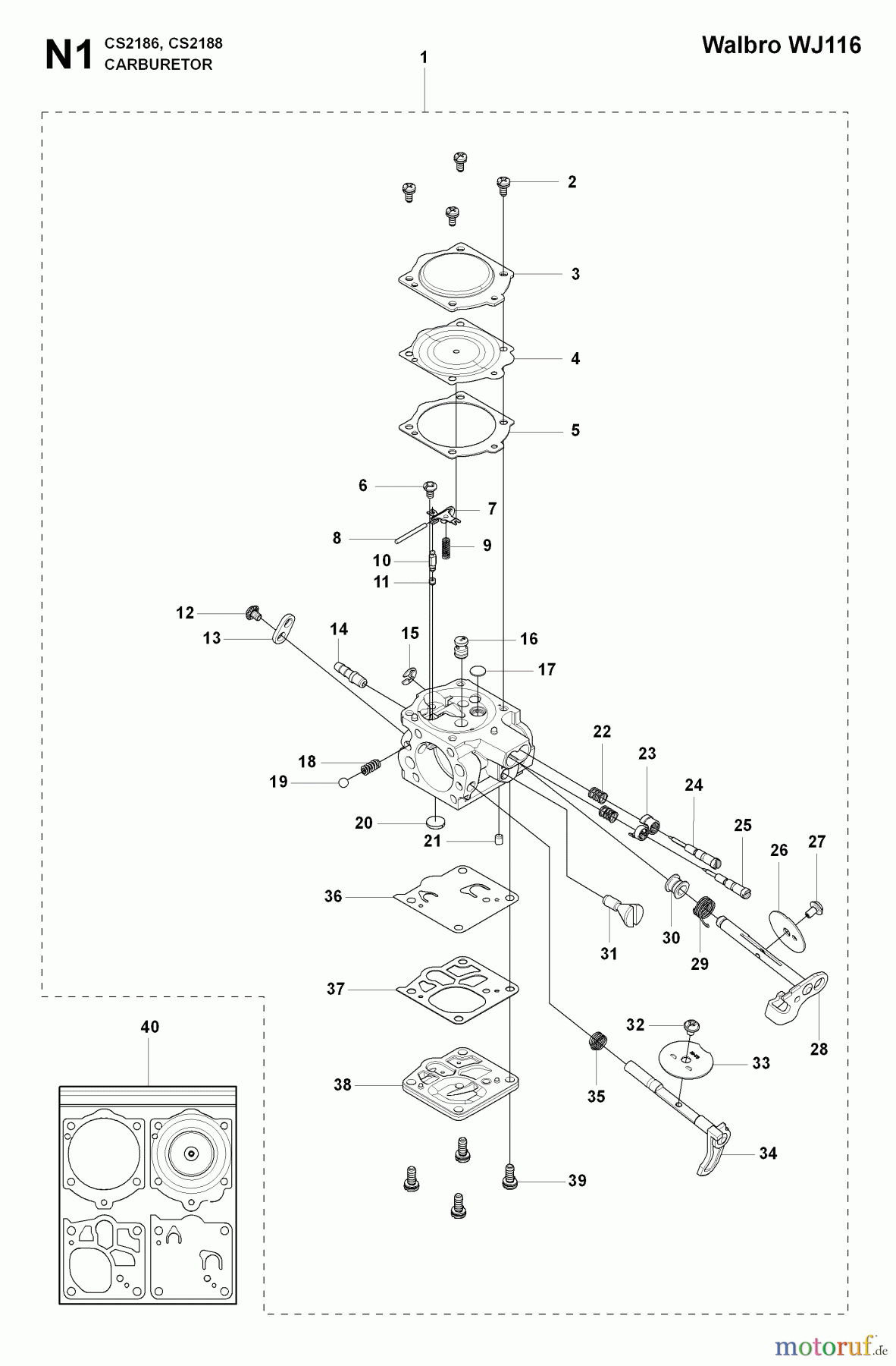  Jonsered Motorsägen CS2188 - Jonsered Chainsaw (2009-05) CARBURETOR DETAILS #2