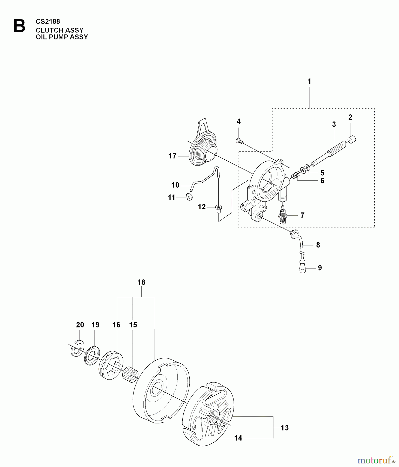 Jonsered Motorsägen CS2188 - Jonsered Chainsaw (2009-05) CLUTCH OIL PUMP