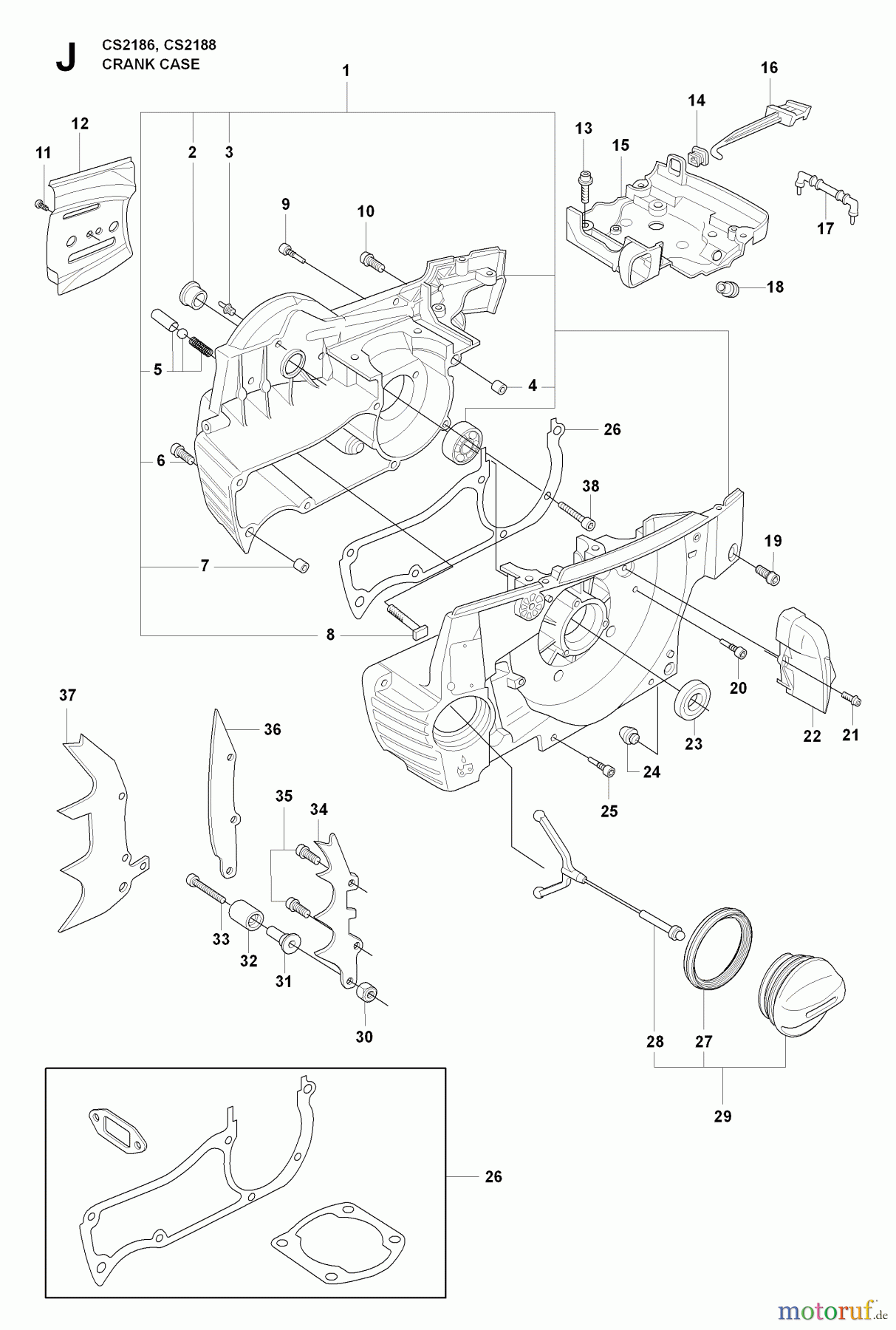 Jonsered Motorsägen CS2188 - Jonsered Chainsaw (2009-05) CRANKCASE