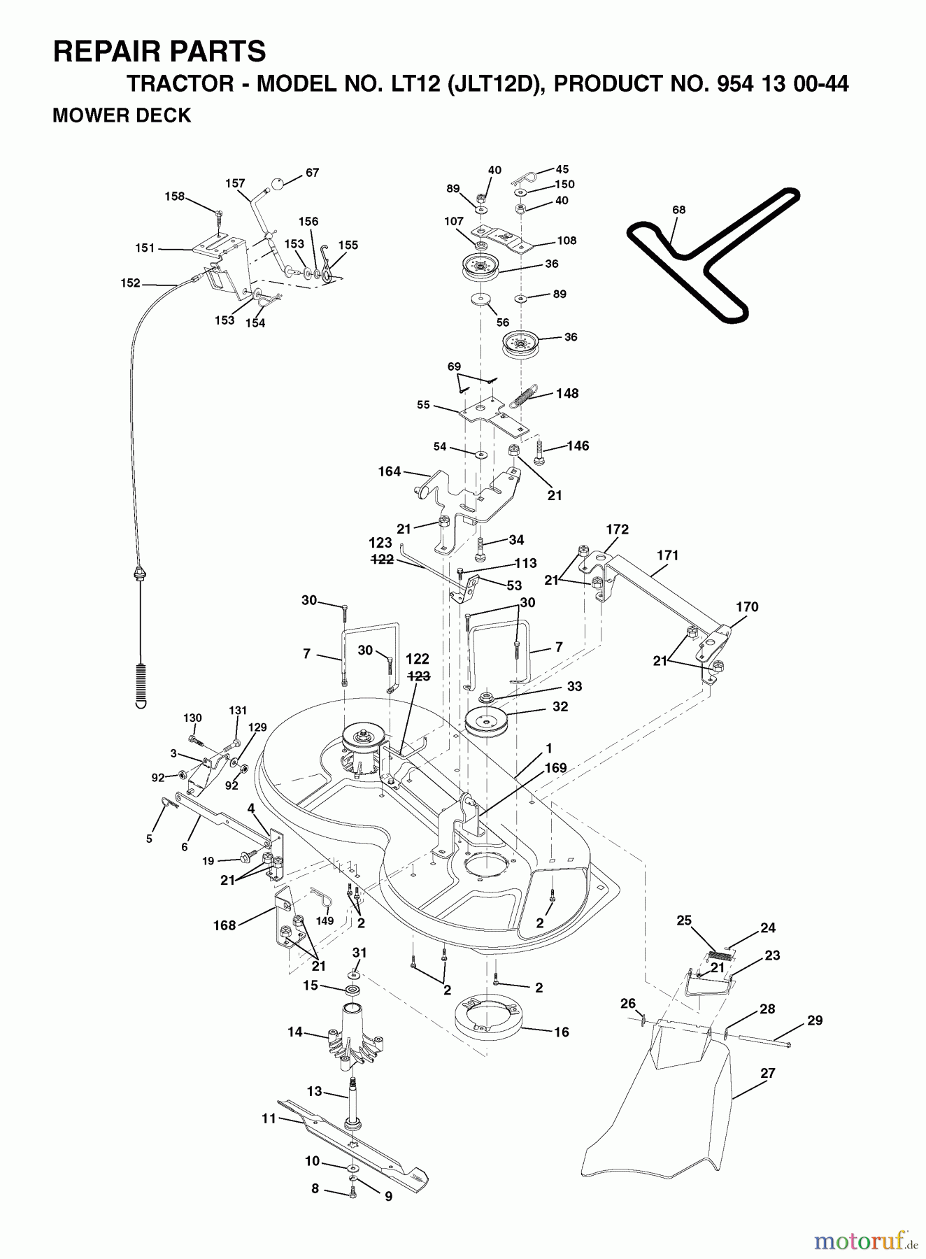 Jonsered Rasen und Garten Traktoren LT12 (JLT12D, 954130044) - Jonsered Lawn & Garden Tractor (2002-02) MOWER DECK / CUTTING DECK