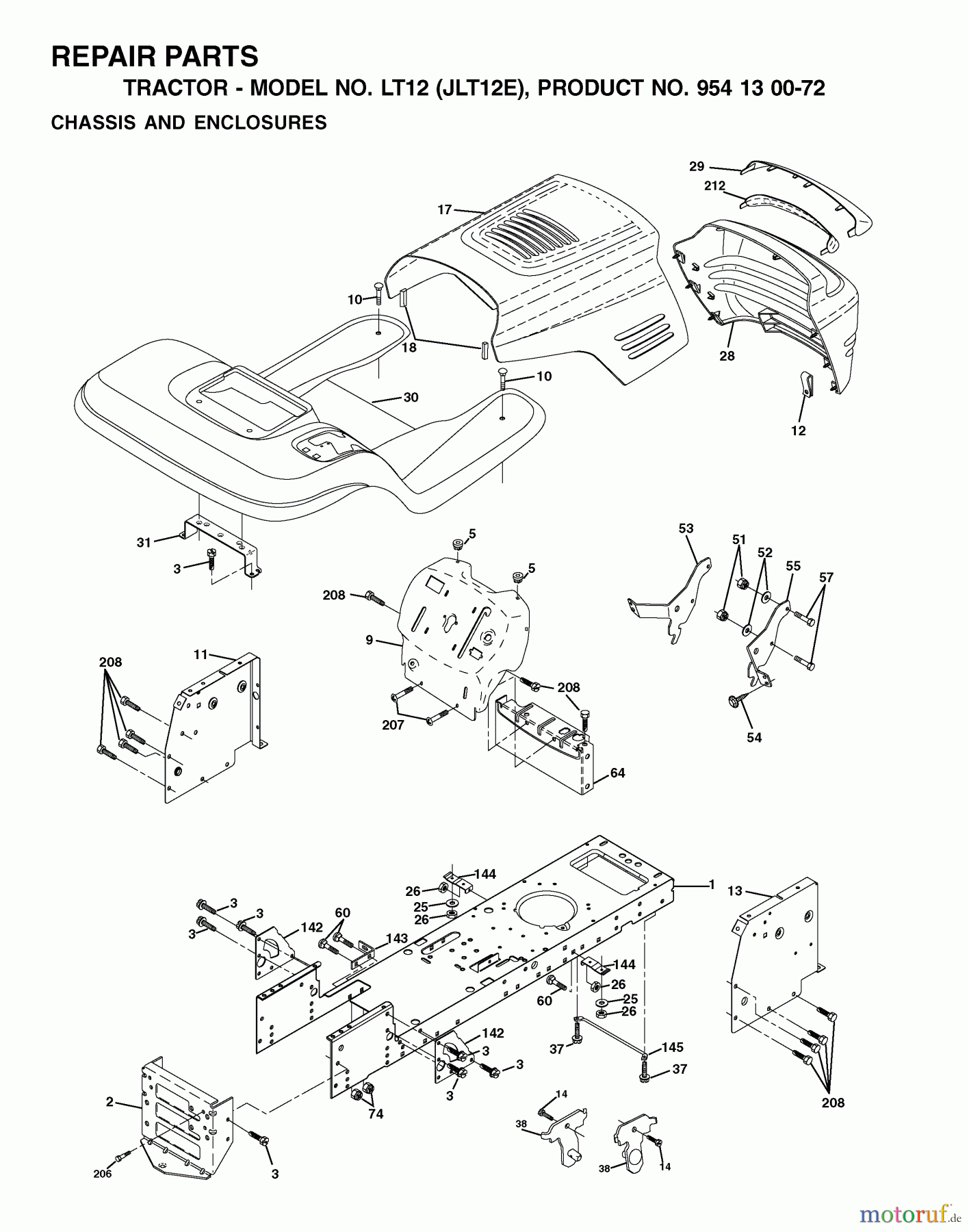  Jonsered Rasen  und Garten Traktoren LT12 (JLT12E, 954130072) - Jonsered Lawn & Garden Tractor (2002-06) CHASSIS ENCLOSURES