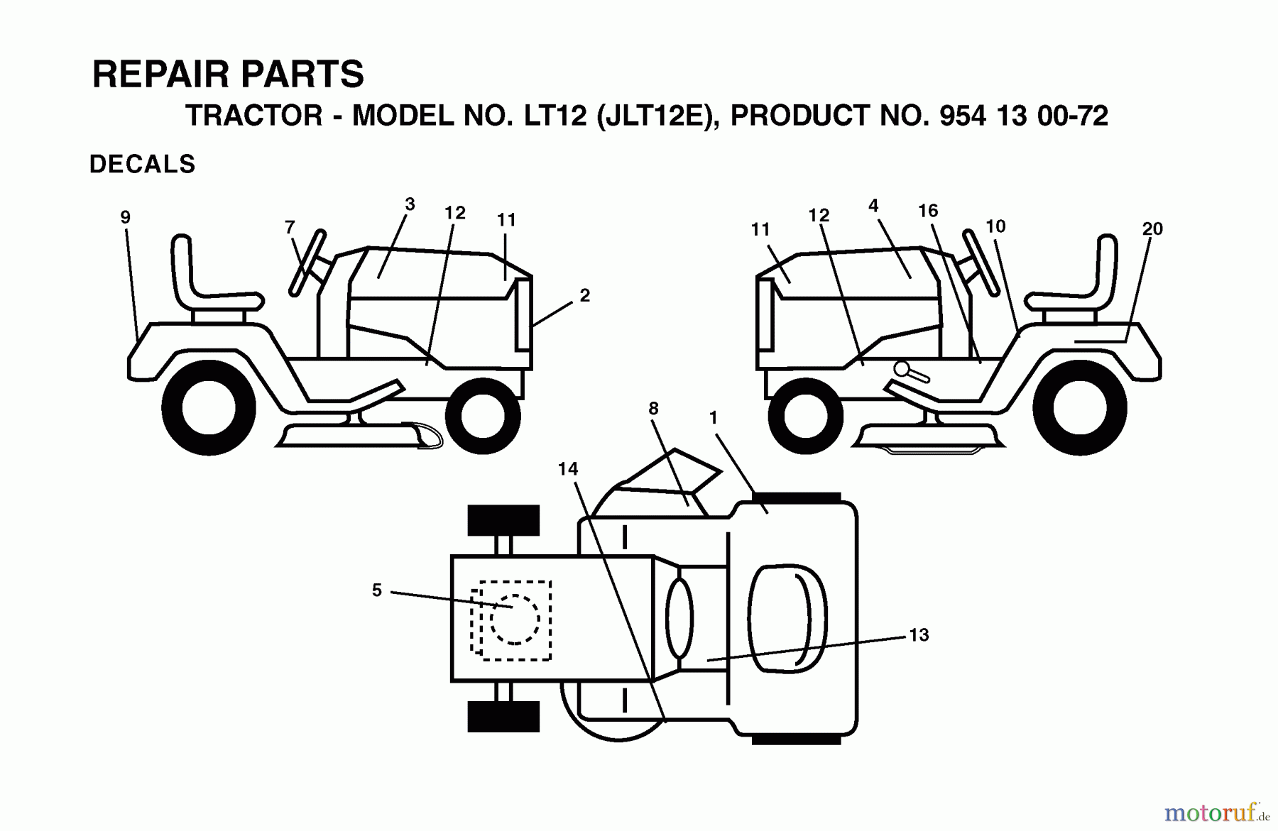  Jonsered Rasen  und Garten Traktoren LT12 (JLT12E, 954130072) - Jonsered Lawn & Garden Tractor (2002-06) DECALS