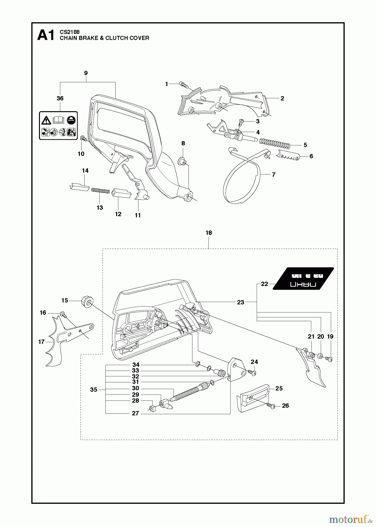 Jonsered Motorsägen CS2188 - Jonsered Chainsaw (2010-06) CHAIN BRAKE CLUTCH COVER