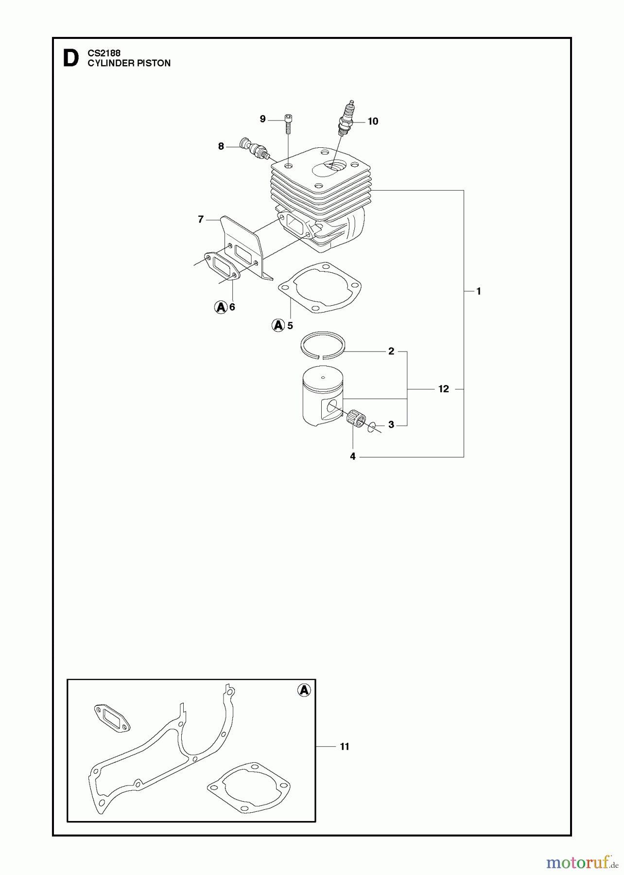 Jonsered Motorsägen CS2188 - Jonsered Chainsaw (2010-06) CYLINDER PISTON