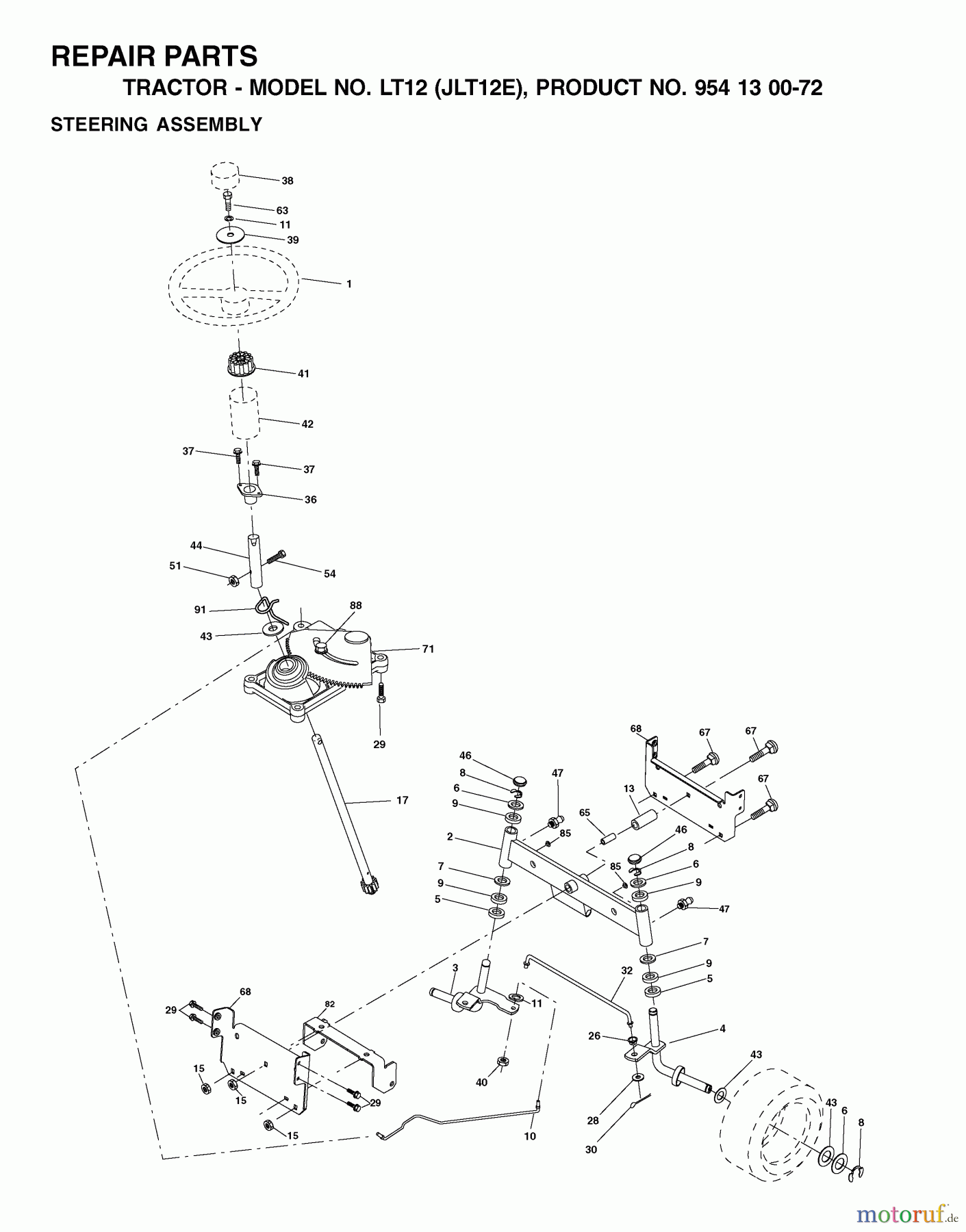  Jonsered Rasen  und Garten Traktoren LT12 (JLT12E, 954130072) - Jonsered Lawn & Garden Tractor (2002-06) STEERING