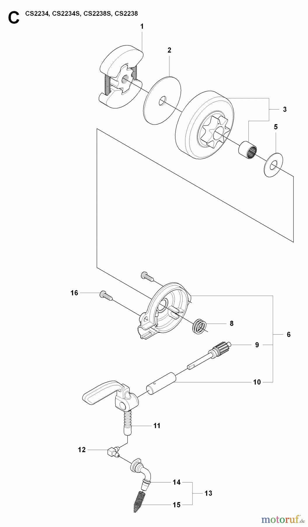 Jonsered Motorsägen CS2234 S - Jonsered Chainsaw (2009-04) CLUTCH OIL PUMP