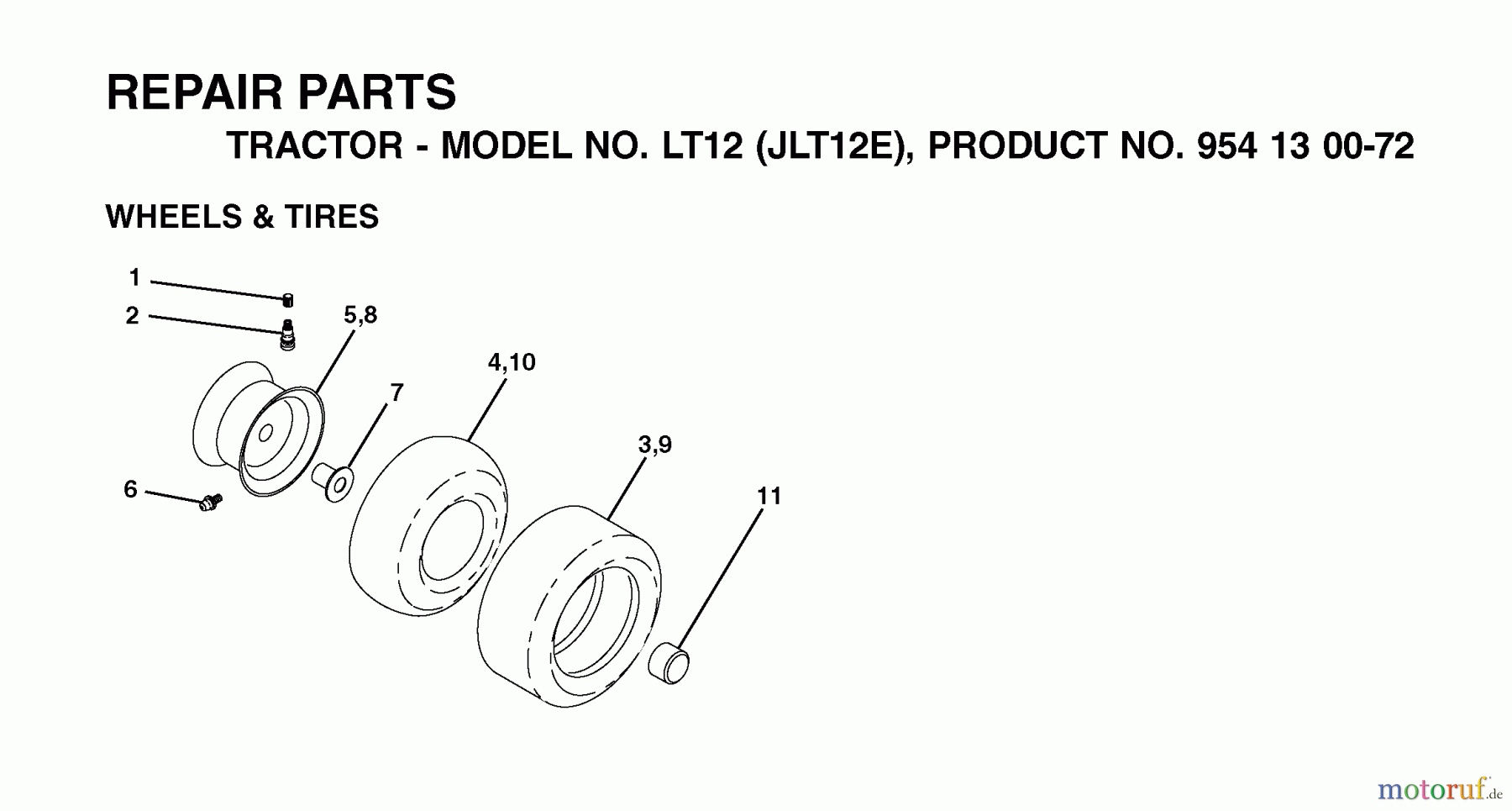  Jonsered Rasen  und Garten Traktoren LT12 (JLT12E, 954130072) - Jonsered Lawn & Garden Tractor (2002-06) WHEELS TIRES
