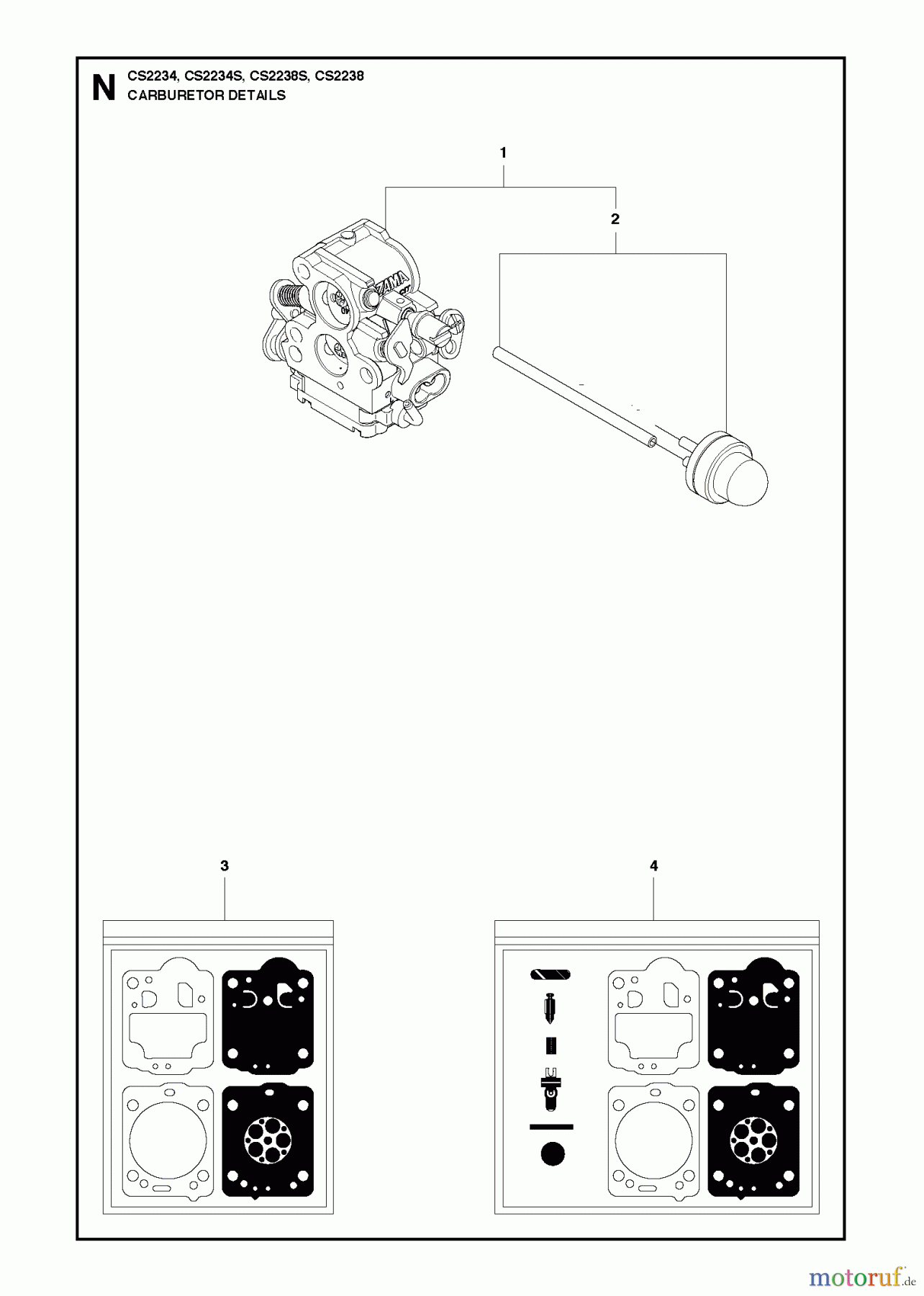 Jonsered Motorsägen CS2234 S - Jonsered Chainsaw (2010-04) CARBURETOR DETAILS