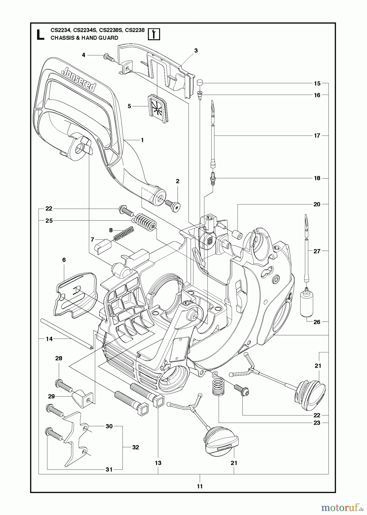 Jonsered Motorsägen CS2234 S - Jonsered Chainsaw (2010-04) FUEL TANK HANDLE