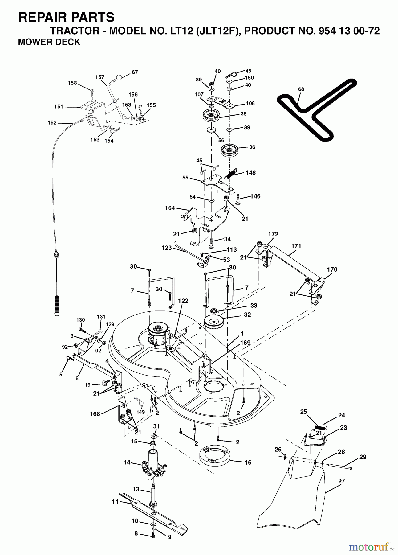 Jonsered Rasen und Garten Traktoren LT12 (JLT12F, 954130072) - Jonsered Lawn & Garden Tractor (2003-01) MOWER DECK / CUTTING DECK