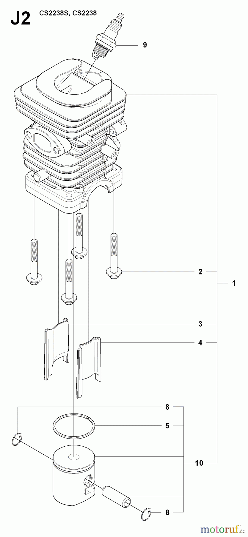 Jonsered Motorsägen CS2238 - Jonsered Chainsaw (2009-04) CYLINDER PISTON