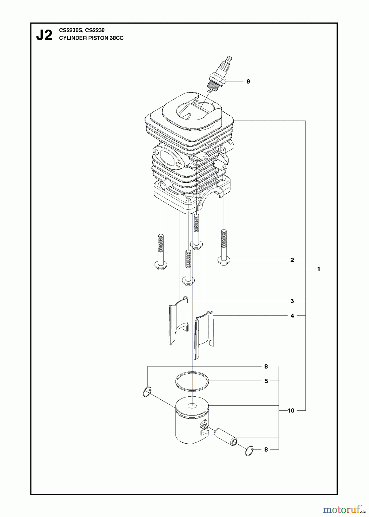 Jonsered Motorsägen CS2238 - Jonsered Chainsaw (2010-04) CYLINDER PISTON