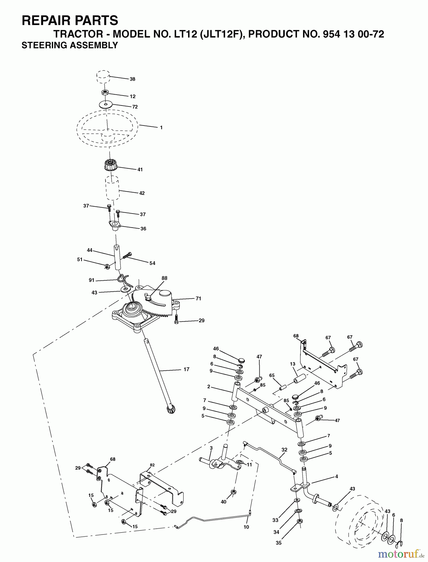 Jonsered Rasen  und Garten Traktoren LT12 (JLT12F, 954130072) - Jonsered Lawn & Garden Tractor (2003-01) STEERING