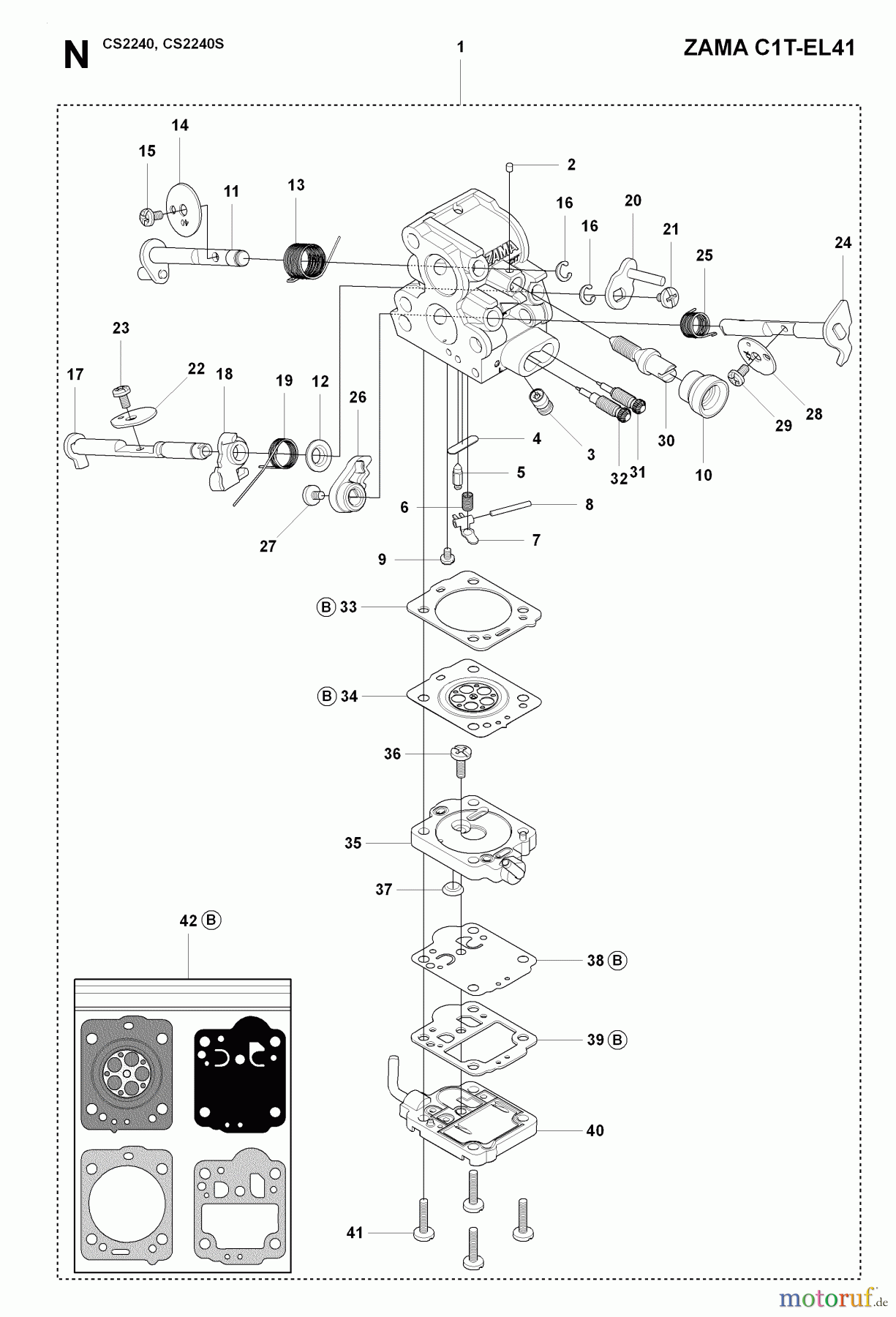 Jonsered Motorsägen CS2240 - Jonsered Chainsaw (2009-02) CARBURETOR DETAILS