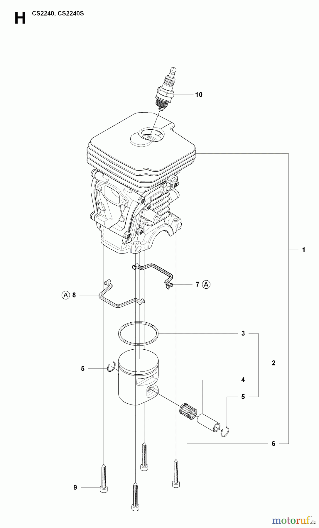 Jonsered Motorsägen CS2240 S - Jonsered Chainsaw (2009-02) CYLINDER PISTON