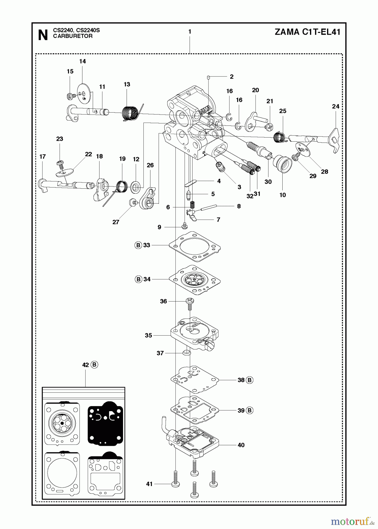 Jonsered Motorsägen CS2240 - Jonsered Chainsaw (2010-06) CARBURETOR