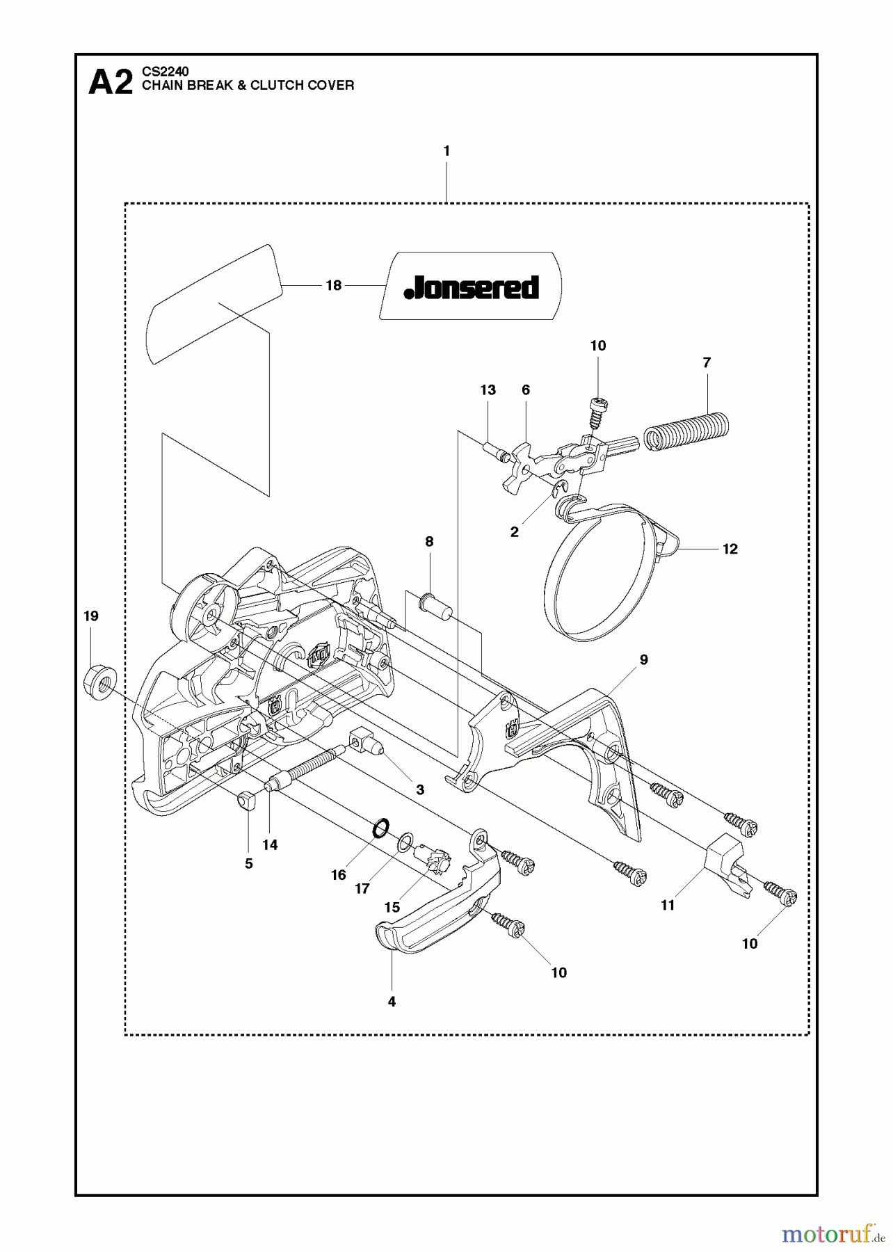  Jonsered Motorsägen CS2240 - Jonsered Chainsaw (2011-05) CHAIN BRAKE CLUTCH COVER
