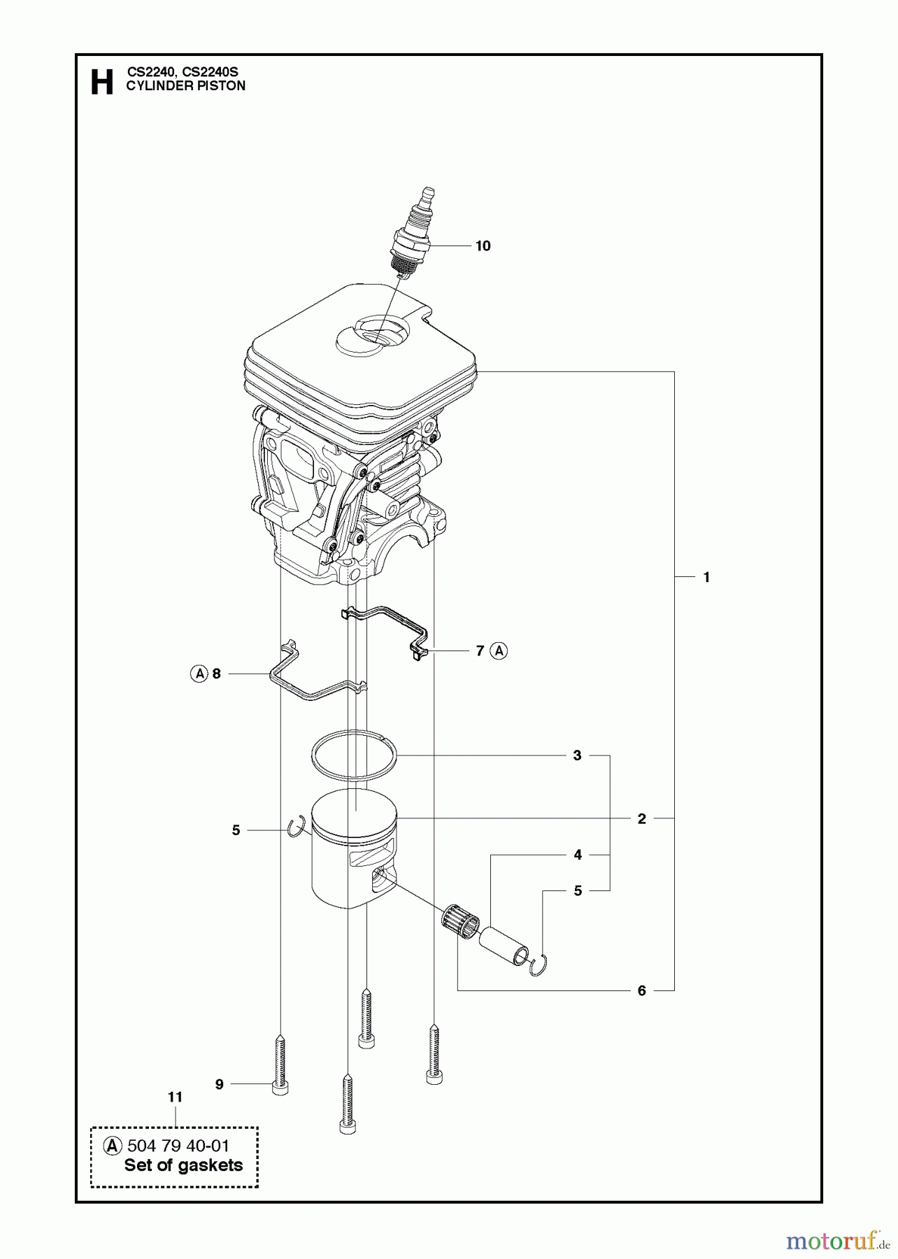 Jonsered Motorsägen CS2240 - Jonsered Chainsaw (2010-06) CYLINDER PISTON