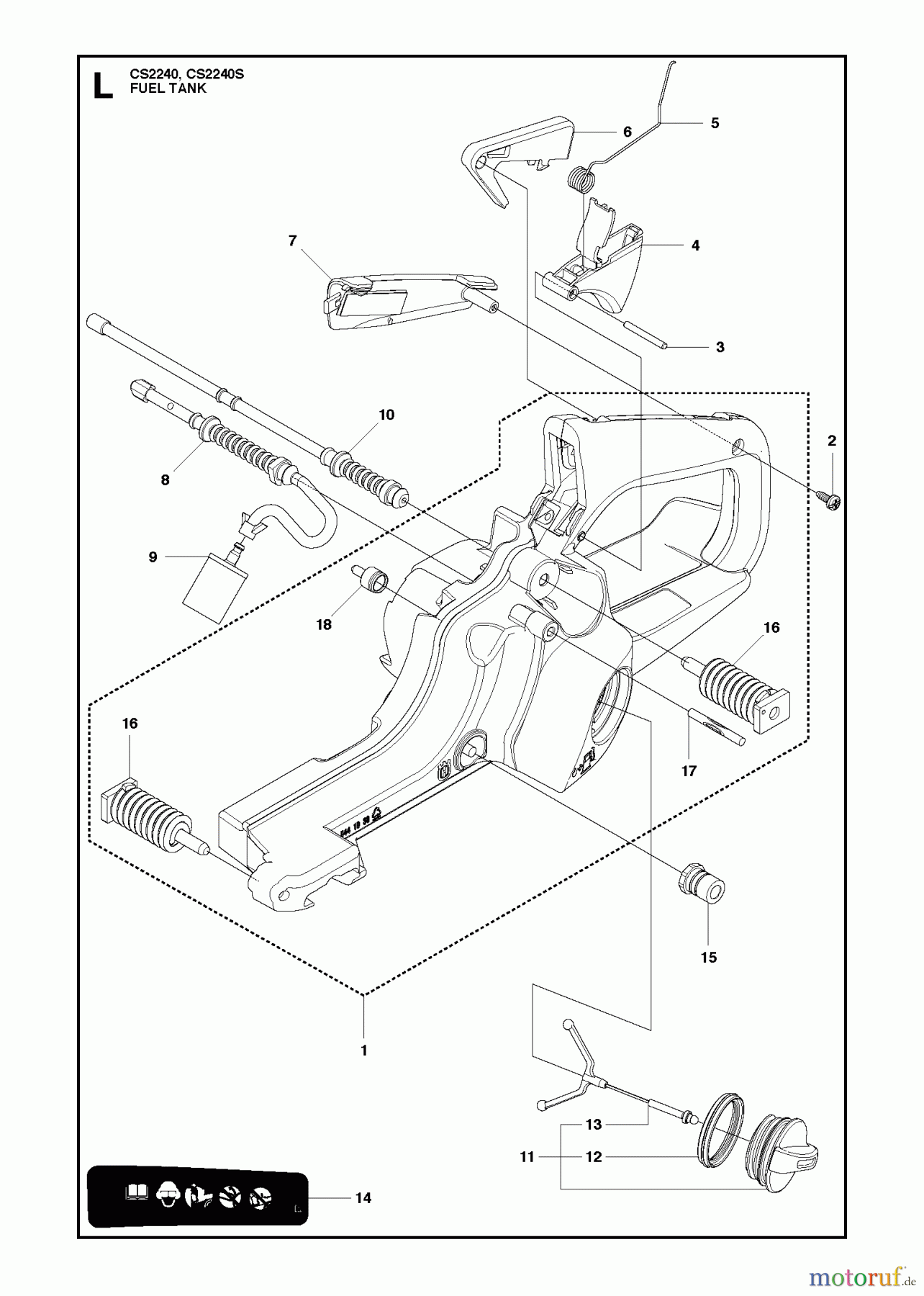 Jonsered Motorsägen CS2240 - Jonsered Chainsaw (2010-06) FUEL TANK