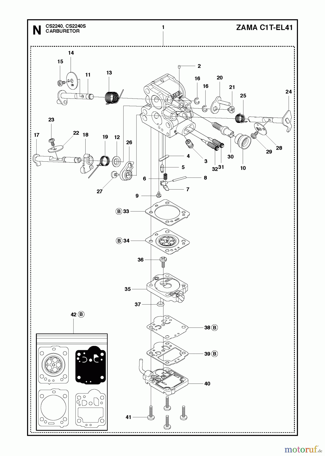 Jonsered Motorsägen CS2240 - Jonsered Chainsaw (2011-05) CARBURETOR